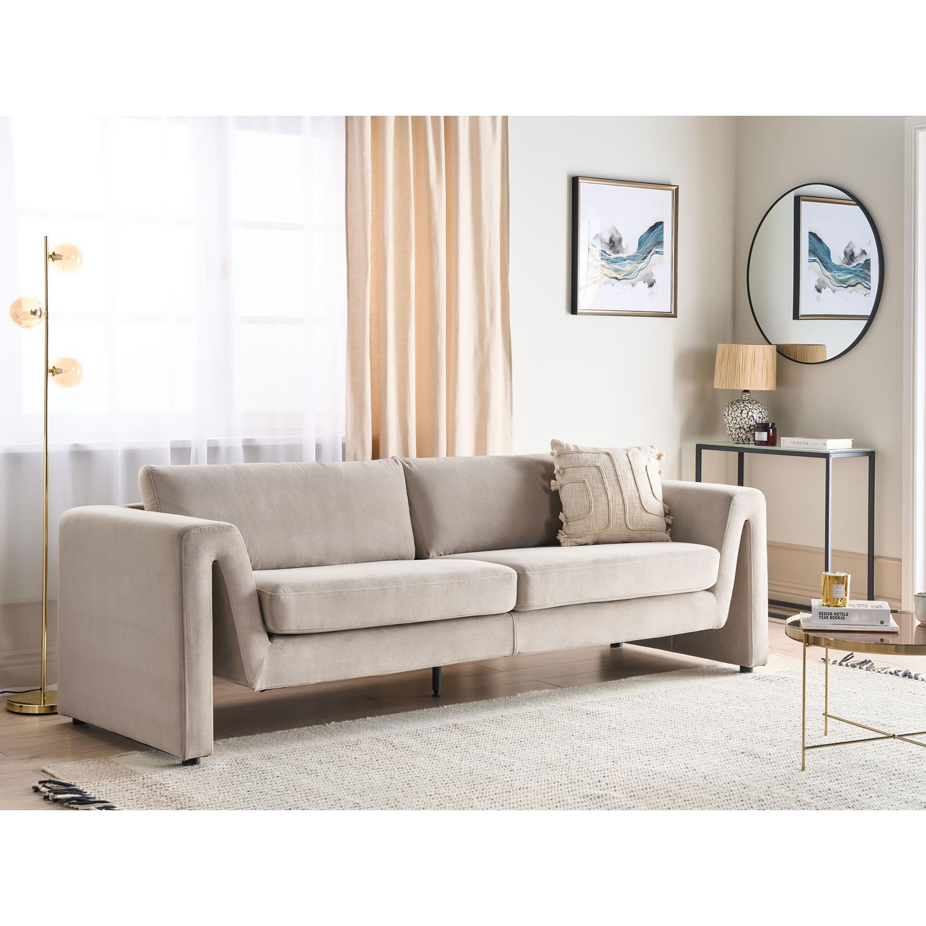 Beliani - MAUNU - Driezitsbank - Taupe - Fluweel