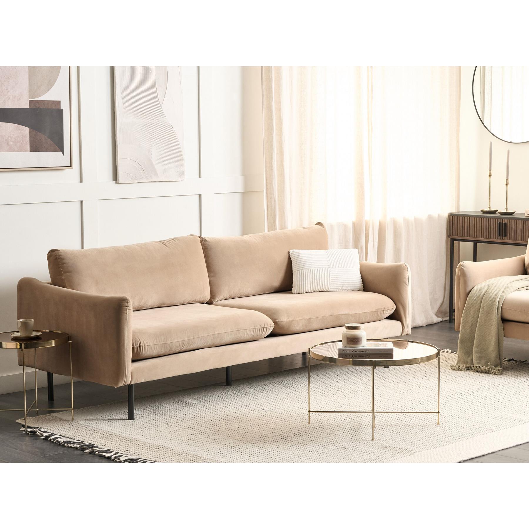Beliani - VINTERBRO - Driezitsbank - Beige - Fluweel