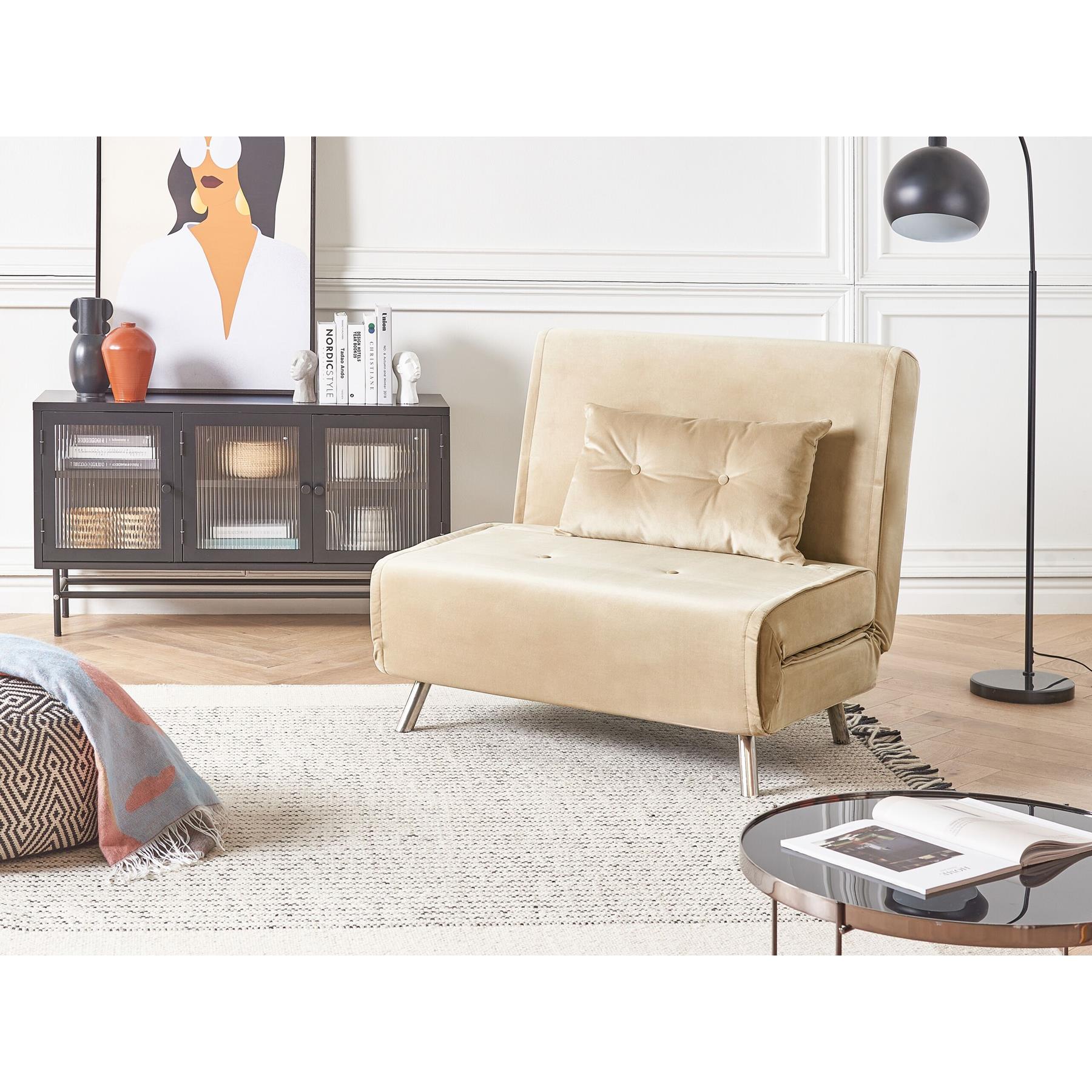 Beliani - FARRIS - Slaapbank 1-zits - Zandbeige - Fluweel