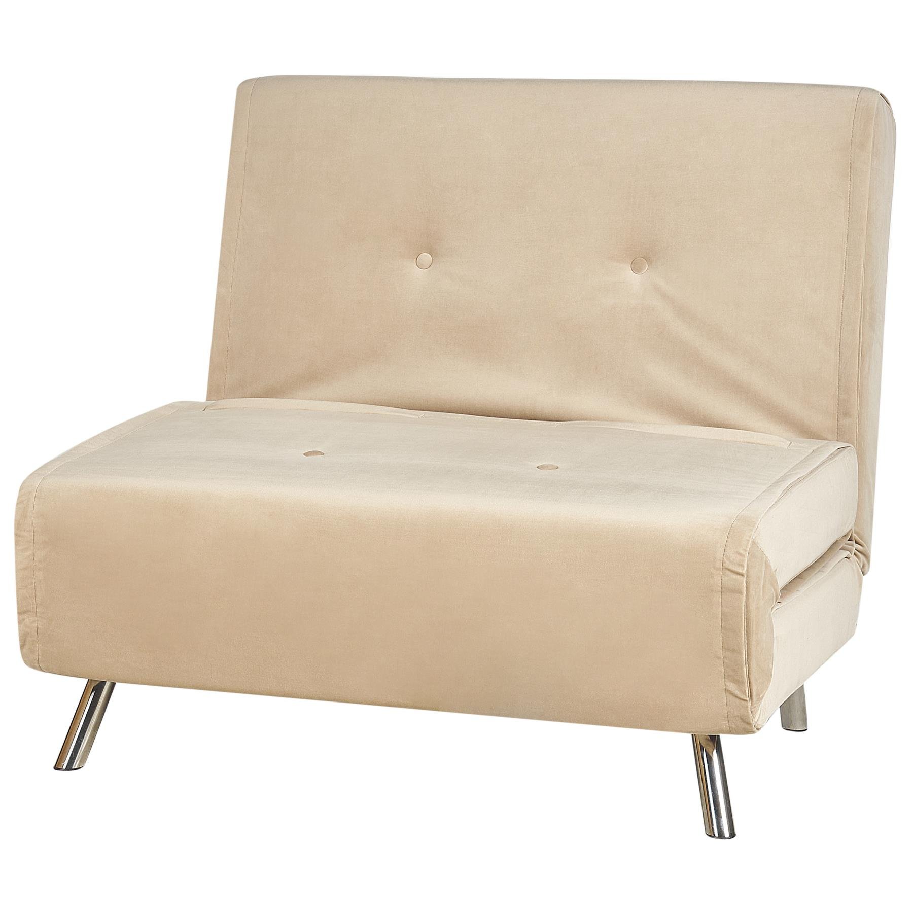 Beliani - FARRIS - Slaapbank 1-zits - Zandbeige - Fluweel
