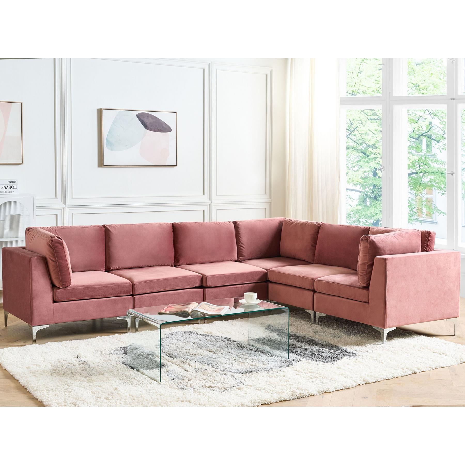 Beliani - EVJA - Hoekbank - Roze - Linkerzijde - Fluweel
