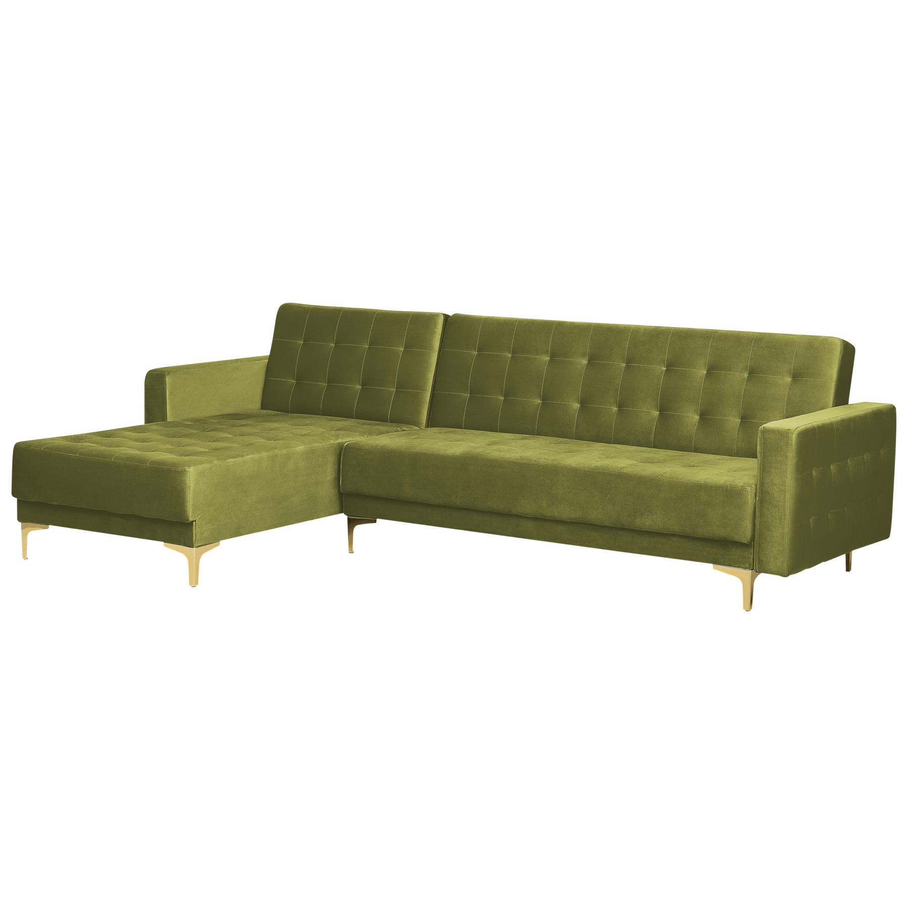 Beliani-ABERDEEN-Hoekslaapbank-Groen-Rechterzijde-267 cm-Fluweel