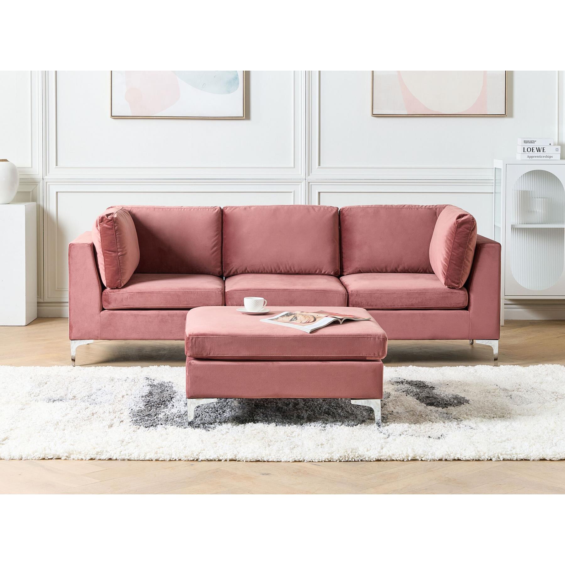 Beliani - EVJA - Hoekbank met ottmaan - Roze - Fluweel