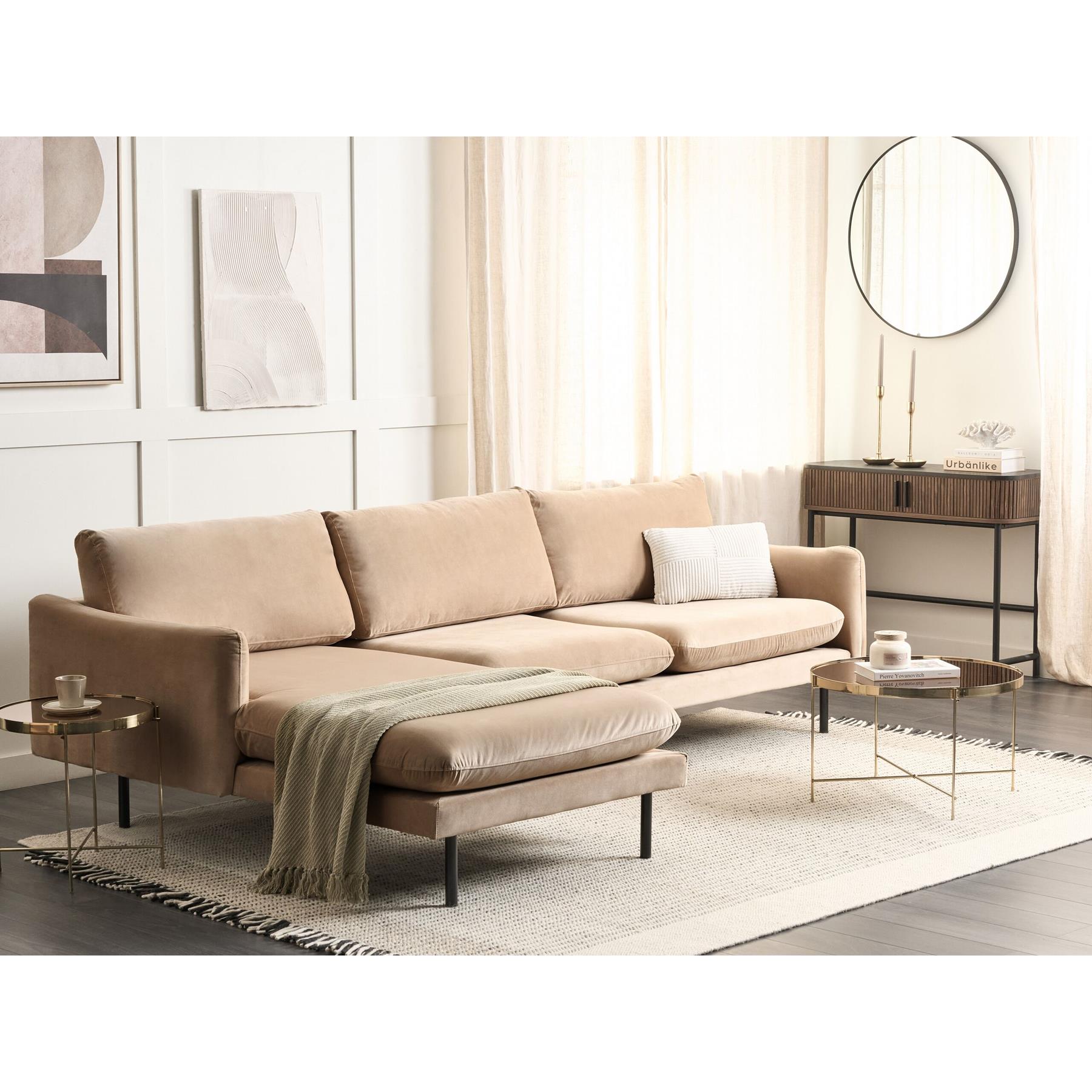Beliani - VINTERBRO - Hoekbank - Beige - Rechtszijdig - Fluweel