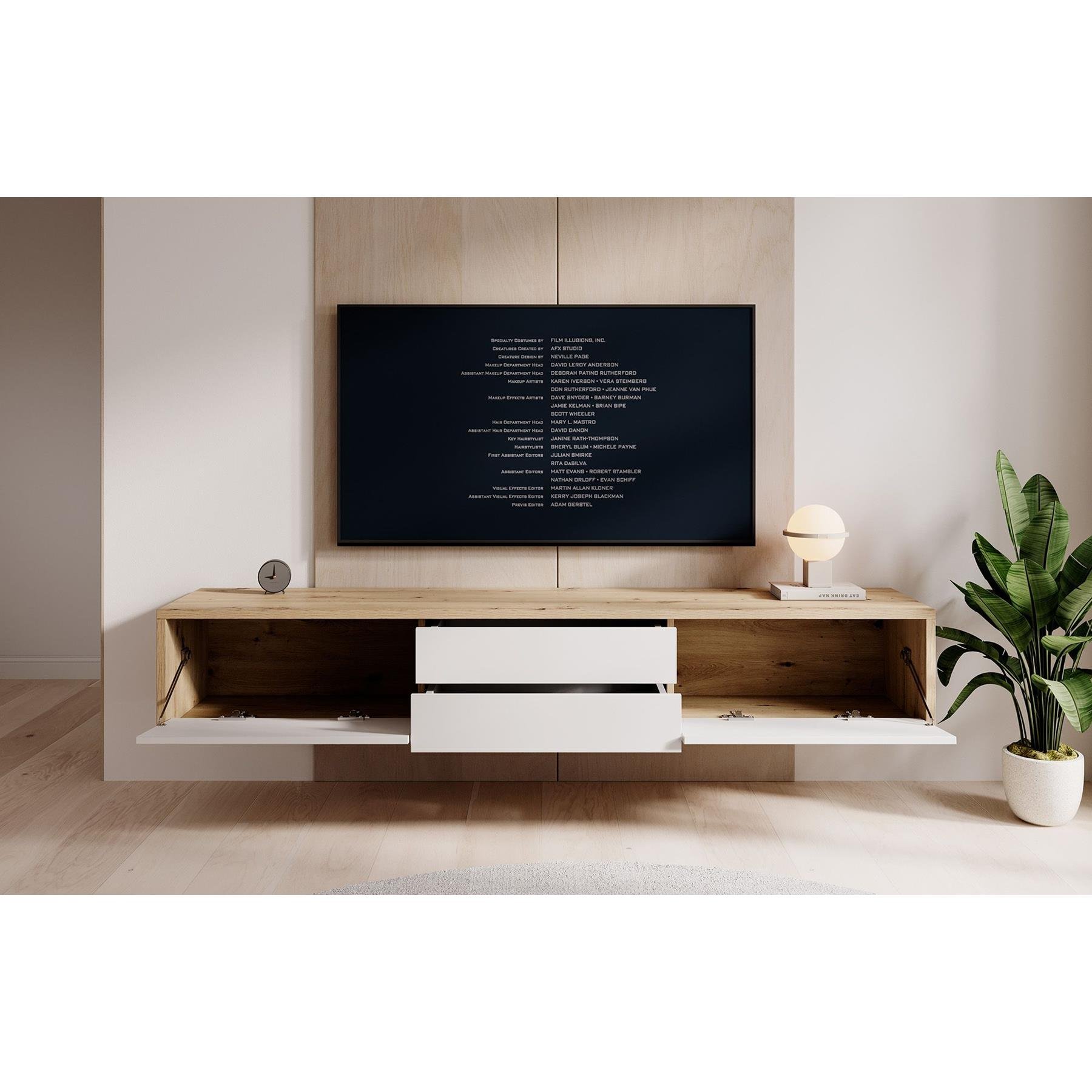 Meubella TV-Meubel Fortunato - Eiken - Wit - 180 cm - Met lades