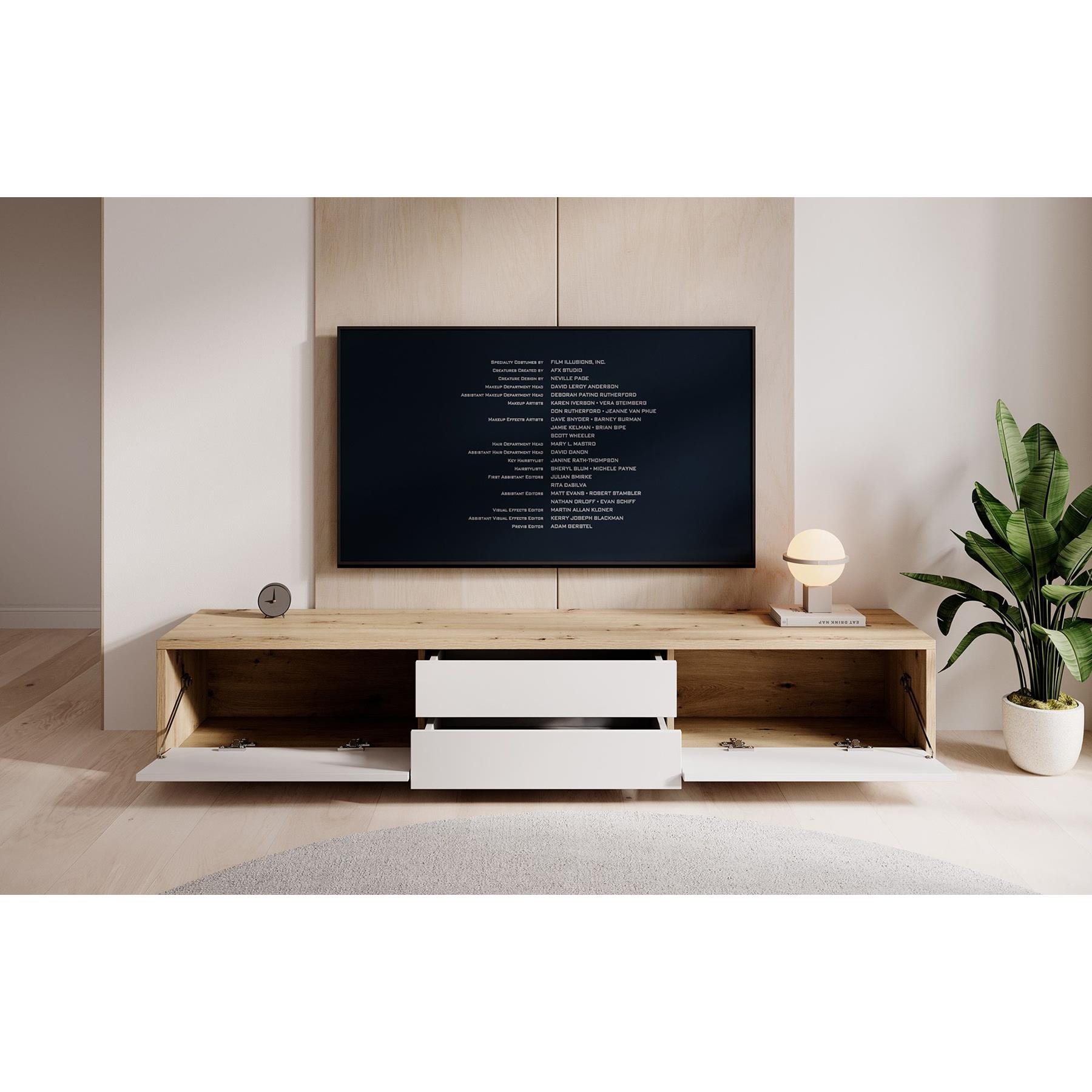 Meubella TV-Meubel Fortunato - Eiken - Wit - 180 cm - Met lades