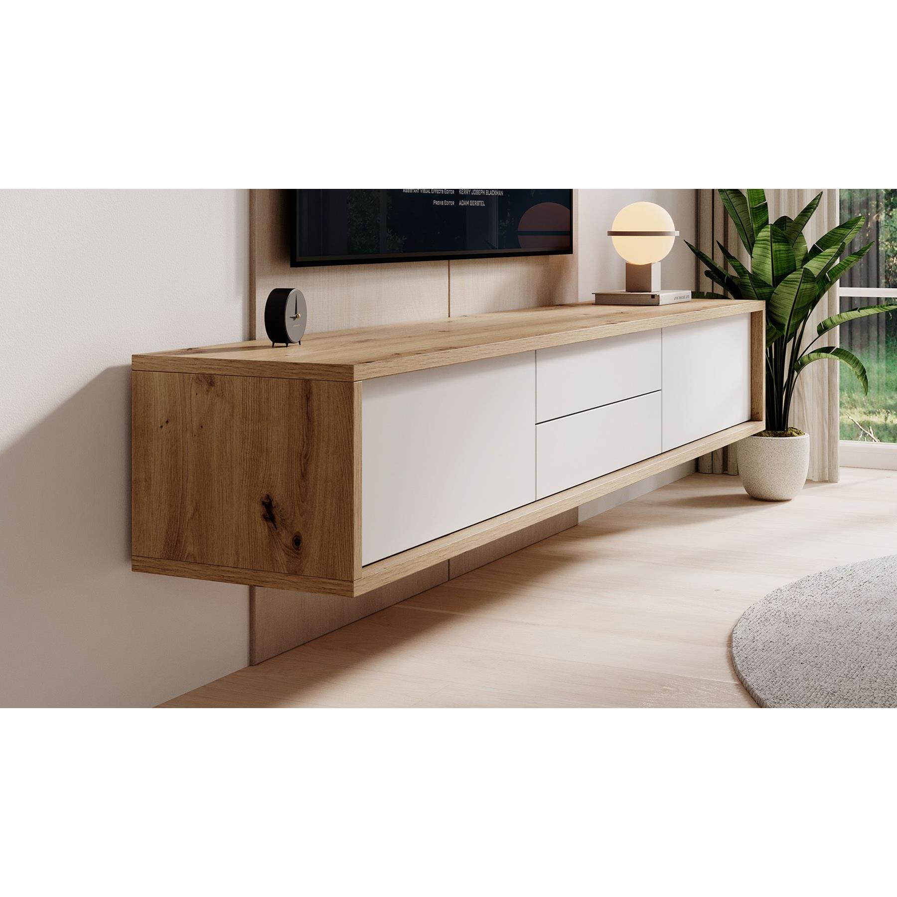 Meubella TV-Meubel Fortunato - Eiken - Wit - 180 cm - Met lades