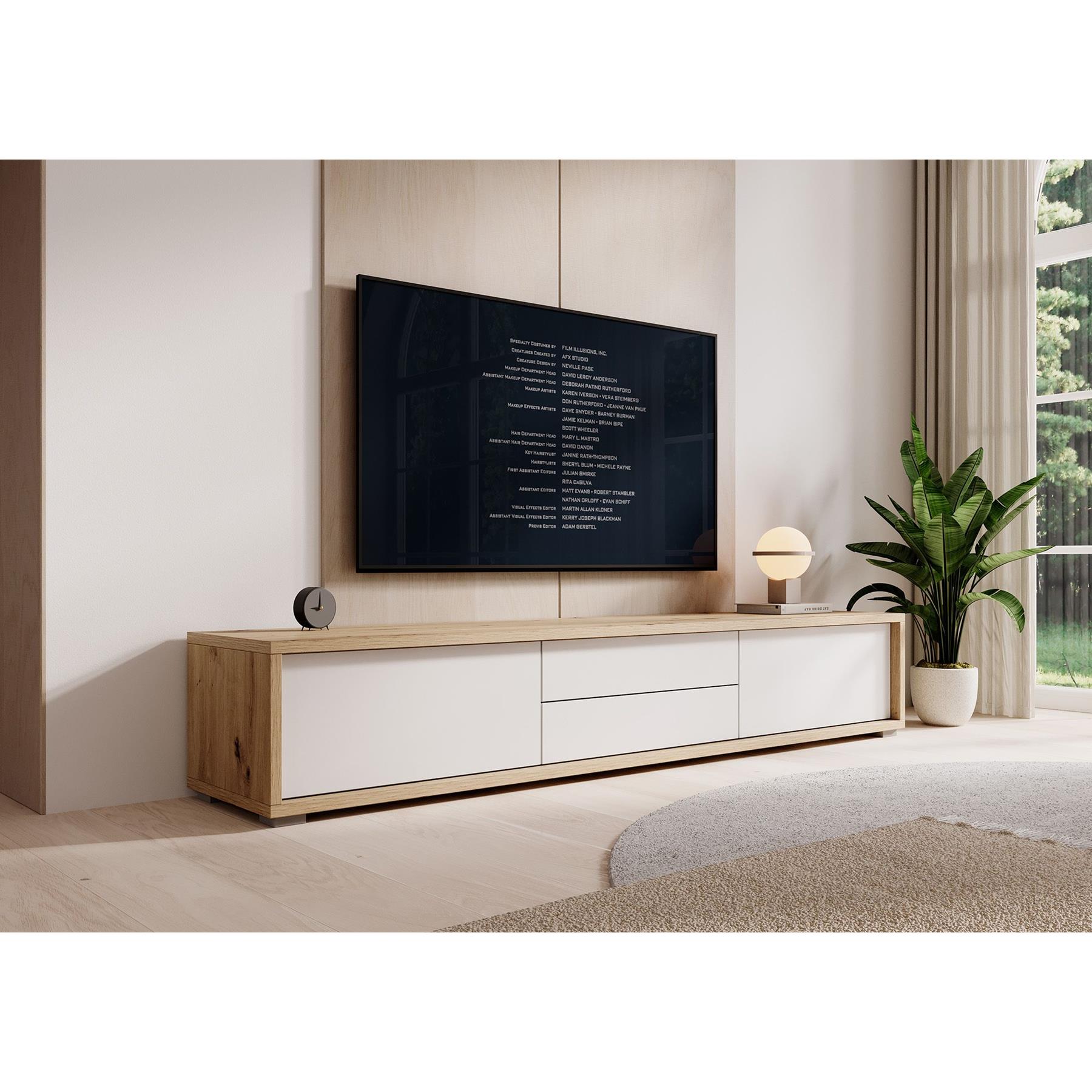 Meubella TV-Meubel Fortunato - Eiken - Wit - 180 cm - Met lades