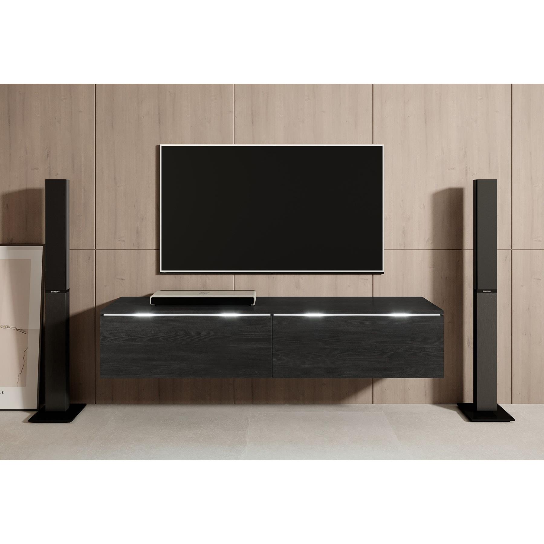 Meubella - TV-Meubel Dixon - Zwart eiken - 140 cm