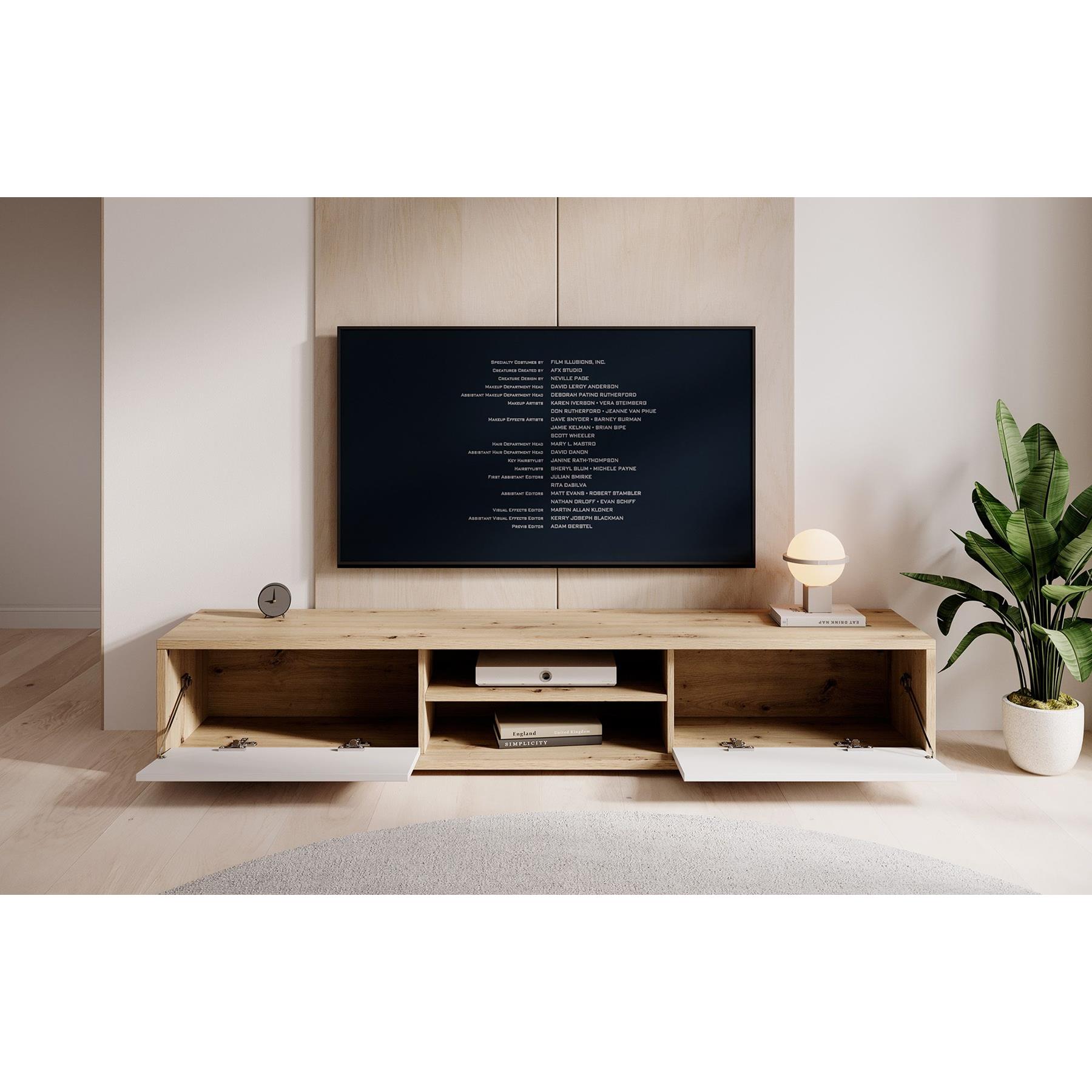 Meubella TV-Meubel Fortunato - Eiken - Wit - 180 cm - 2 deuren
