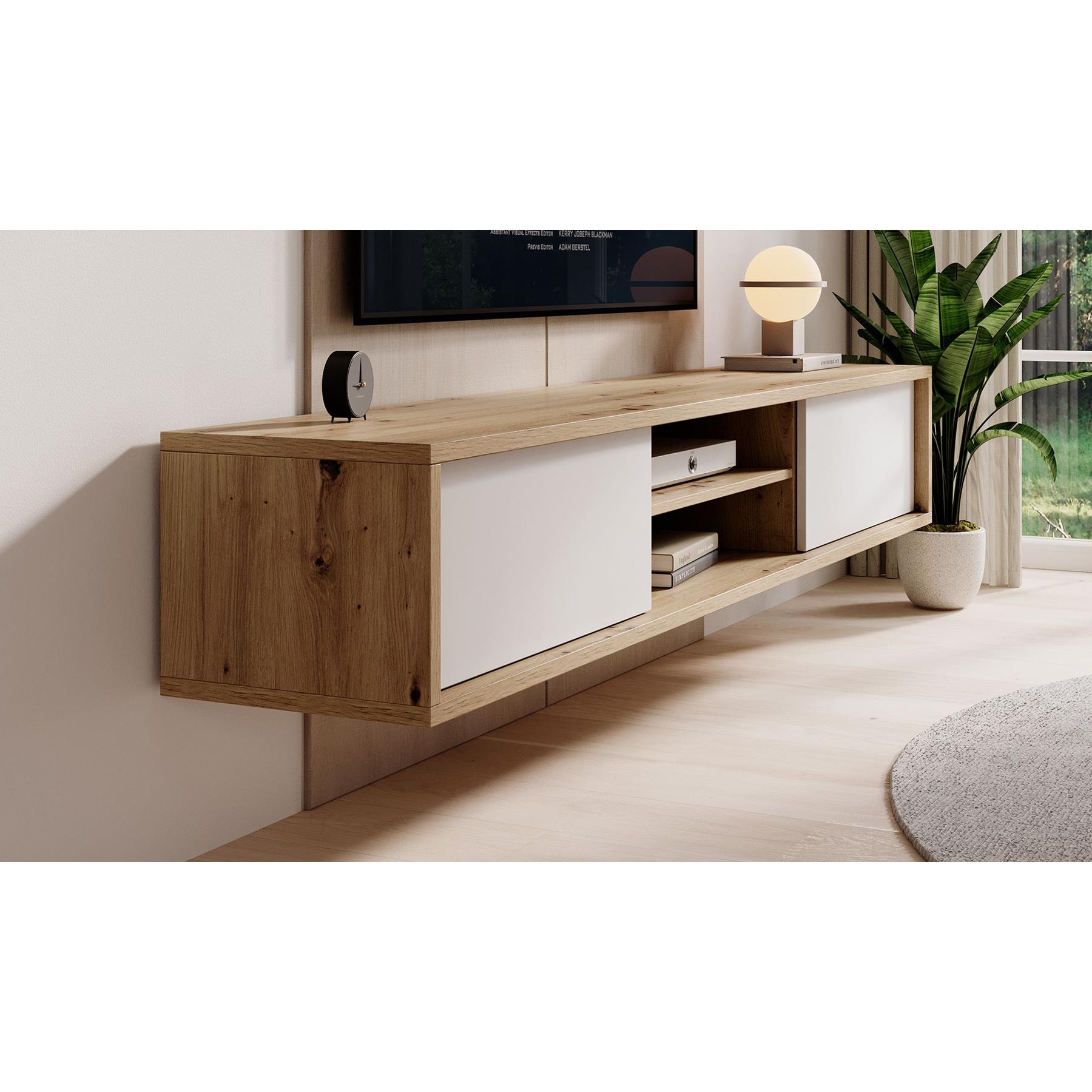 Meubella TV-Meubel Fortunato - Eiken - Wit - 180 cm - 2 deuren