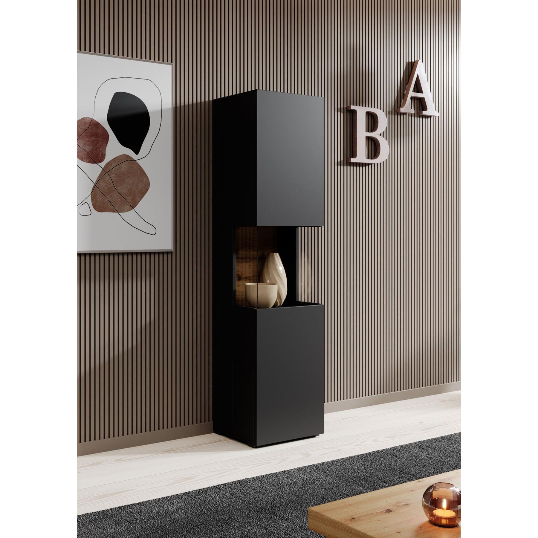 Meubella Vitrinekast Asilento - Mat zwart - 36 cm