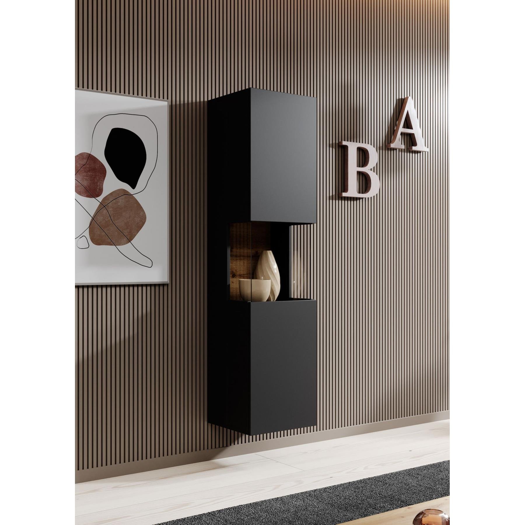 Meubella Vitrinekast Asilento - Mat zwart - 36 cm