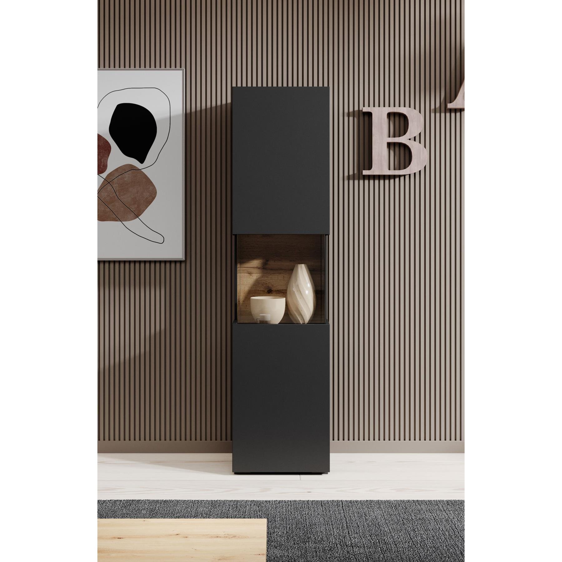 Meubella Vitrinekast Asilento - Mat zwart - 36 cm
