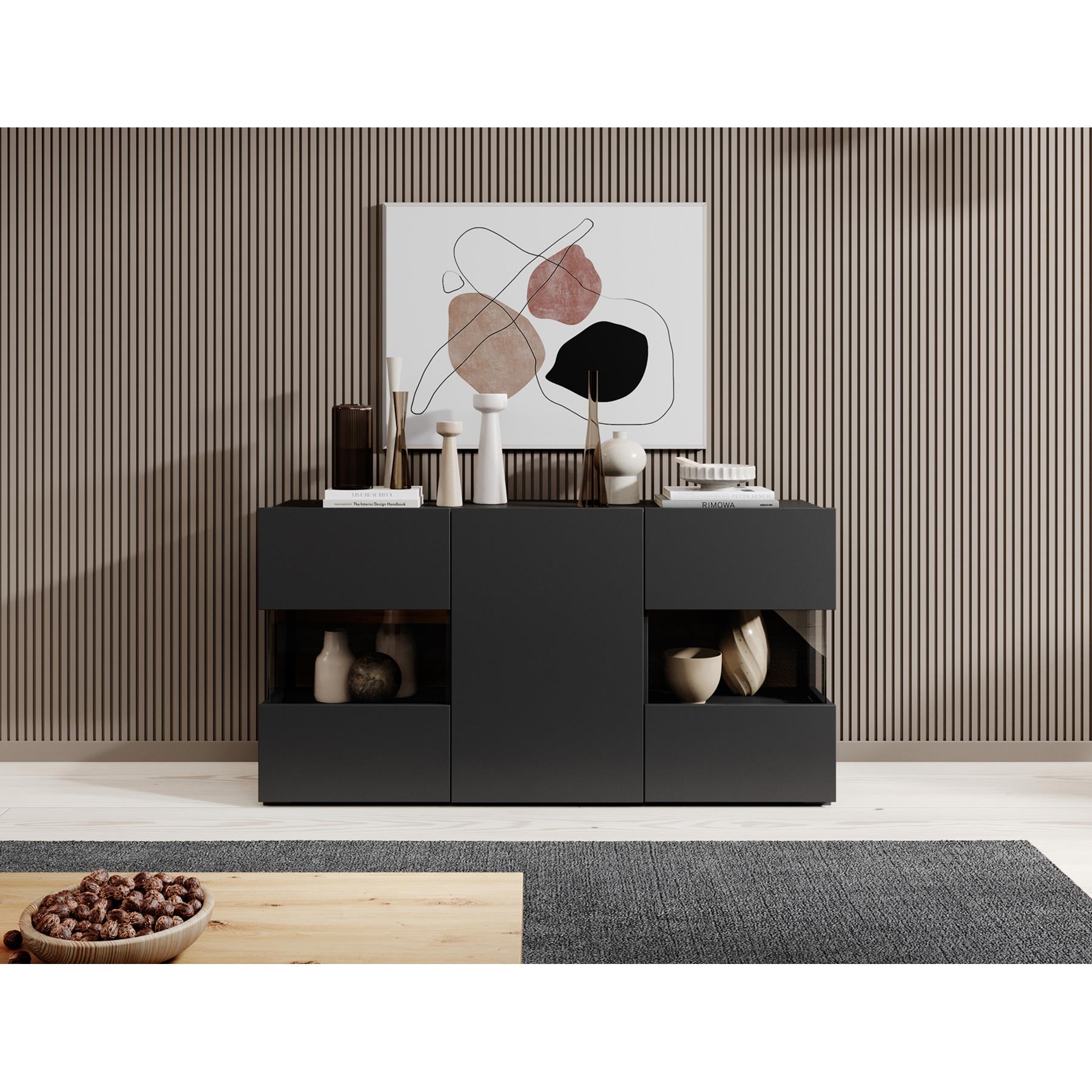 Meubella Dressoir Asilento - Mat zwart - 120 cm