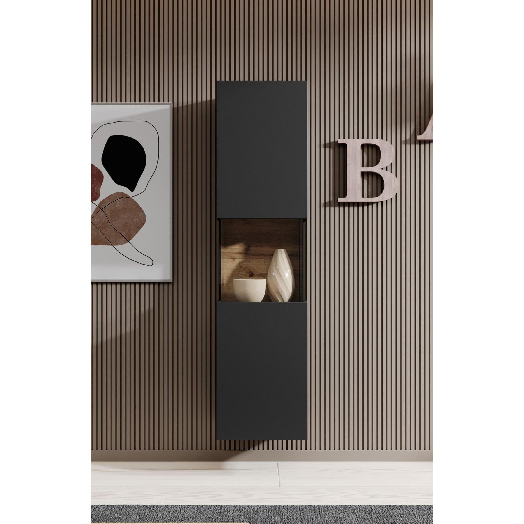 Meubella Vitrinekast Asilento - Mat zwart - 36 cm