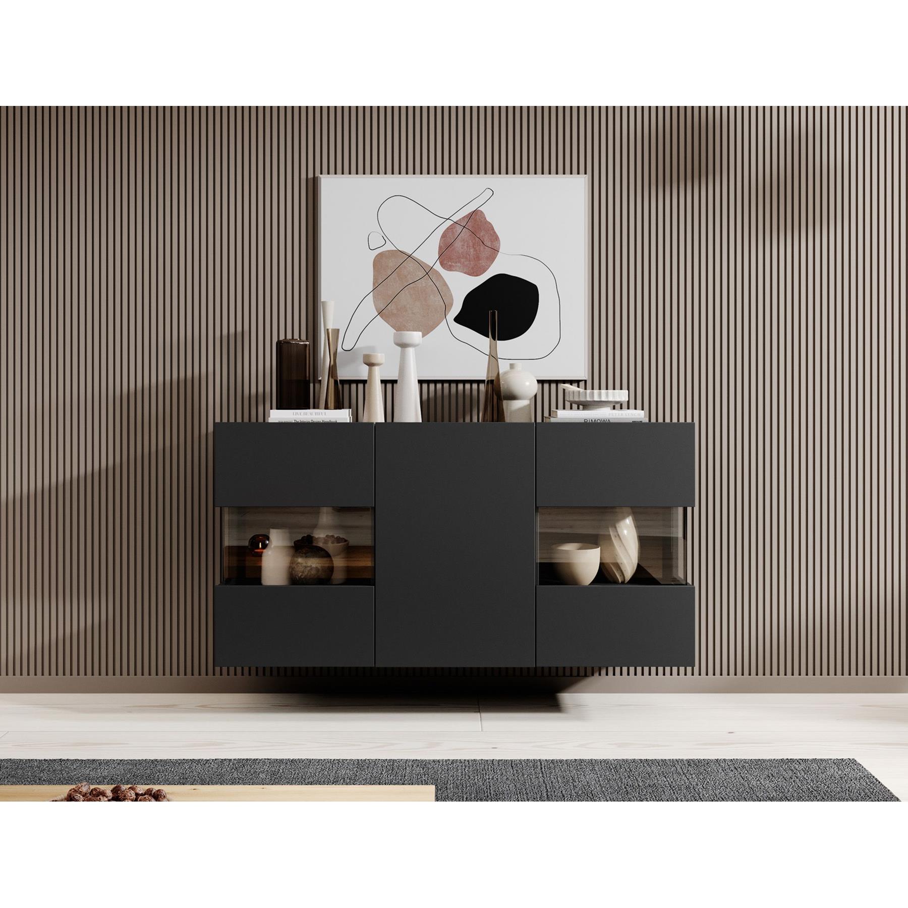 Meubella Dressoir Asilento - Mat zwart - 120 cm