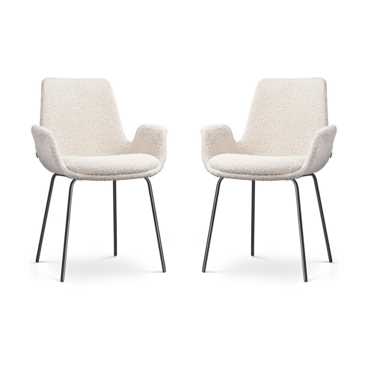 Nolon Nora-Eef eetkamerstoel bouclé beige - zwart onderstel - set van