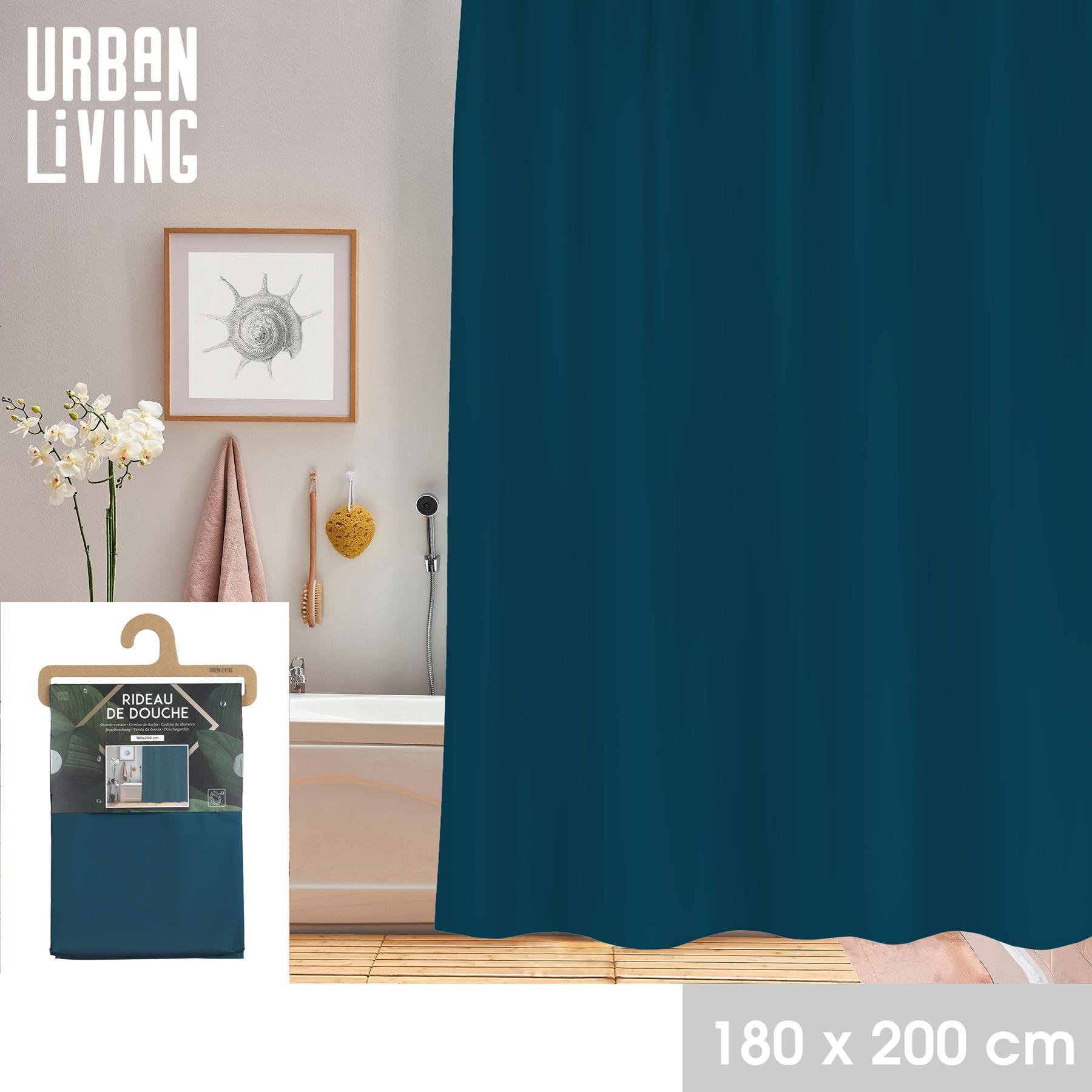 Urban Living Douchegordijn met ringen - donkerblauw - 180 x 200 cm
