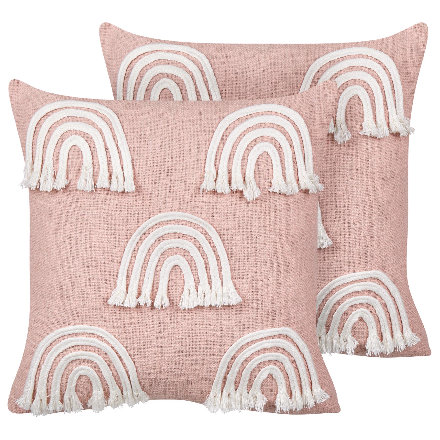 Beliani - LEEA - Sierkussen set van 2 - Roze - 45 x 45 cm - Katoen