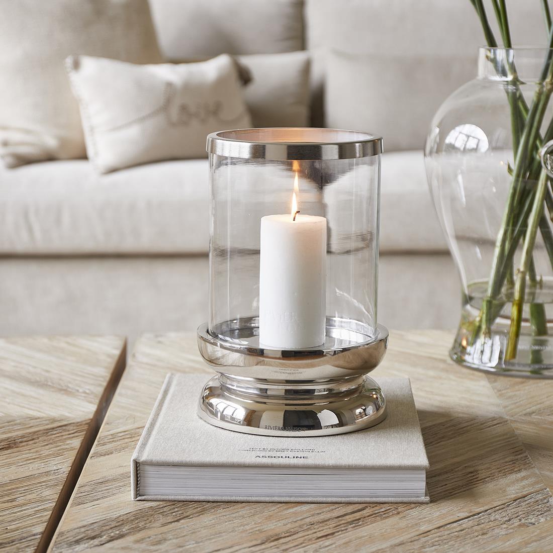 Riviera Maison Windlicht groot Zilver - Vallea - Aluminium, Glas, Hout