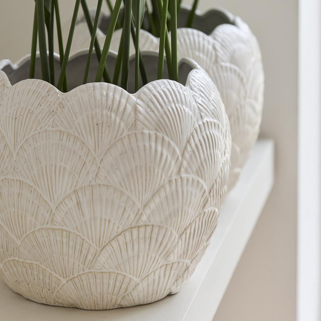 Riviera Maison bloemenpot Wit - Shell - Aardewerk (ØxH) 24x20