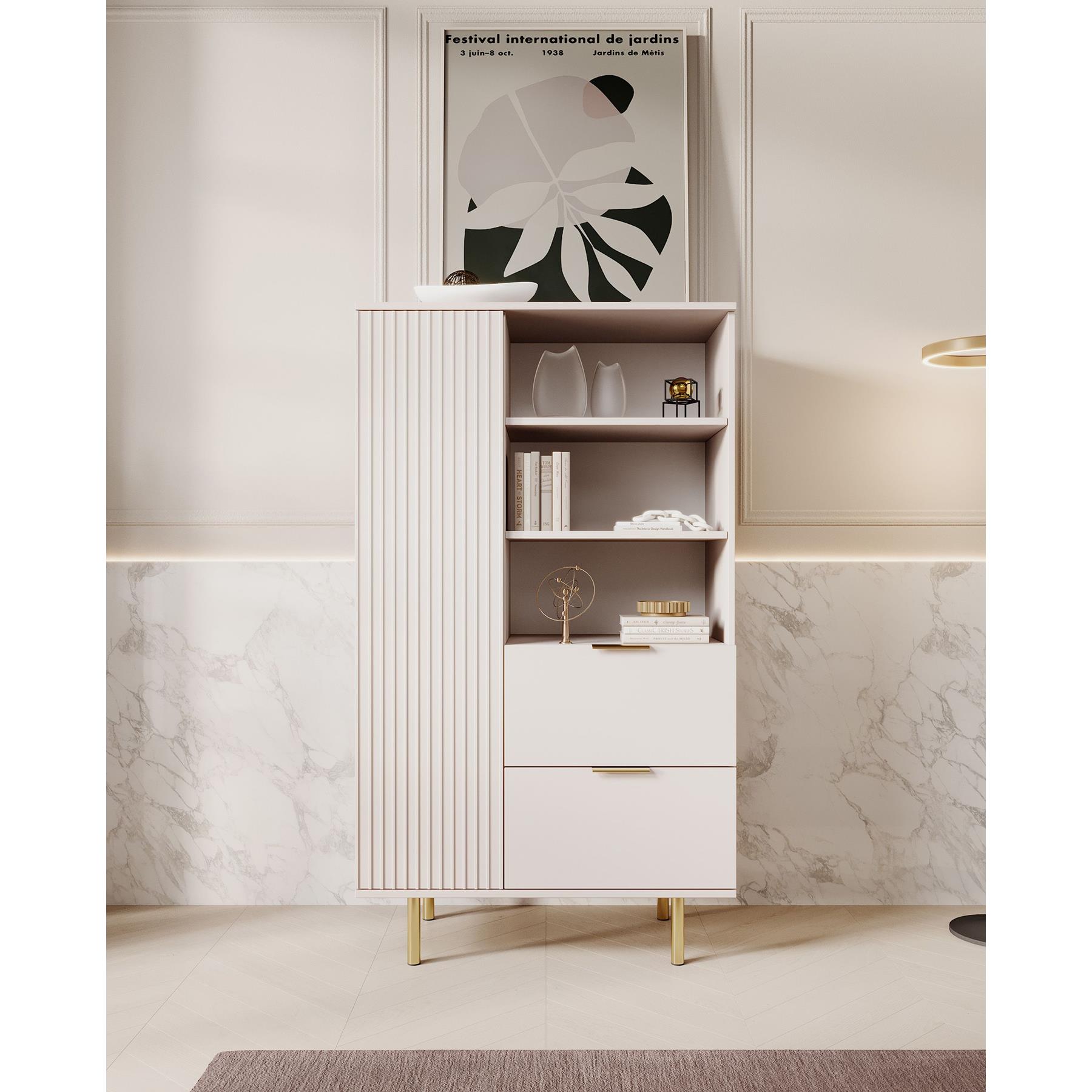 Meubella Vitrinekast Nicola - Beige - 80 cm - Laag