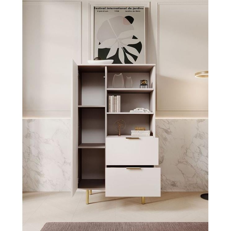 Meubella Vitrinekast Nicola - Beige - 80 cm - Laag