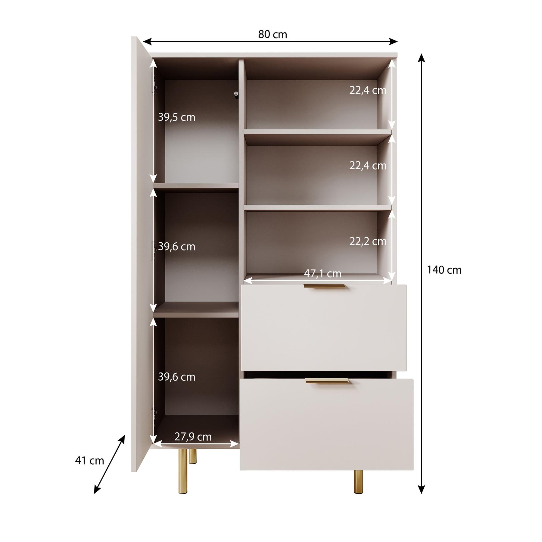 Meubella Vitrinekast Nicola - Beige - 80 cm - Laag