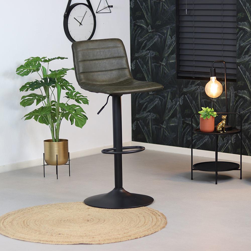 Bronx71 Industriële barkruk Boston leer olijfgroen 60-76 cm -