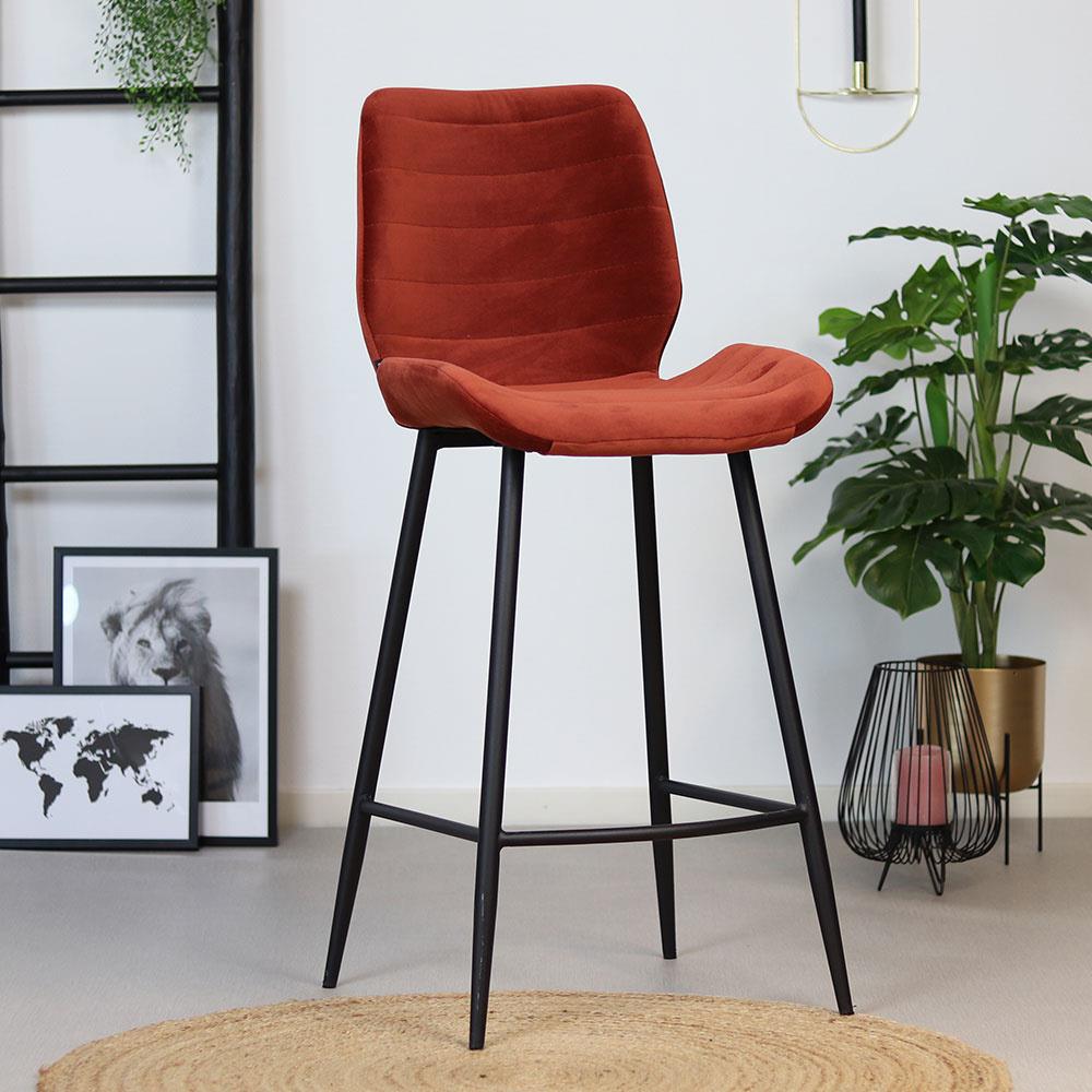 Bronx71 Velvet barkruk Toby koper 71 cm - Barkrukken set van 2