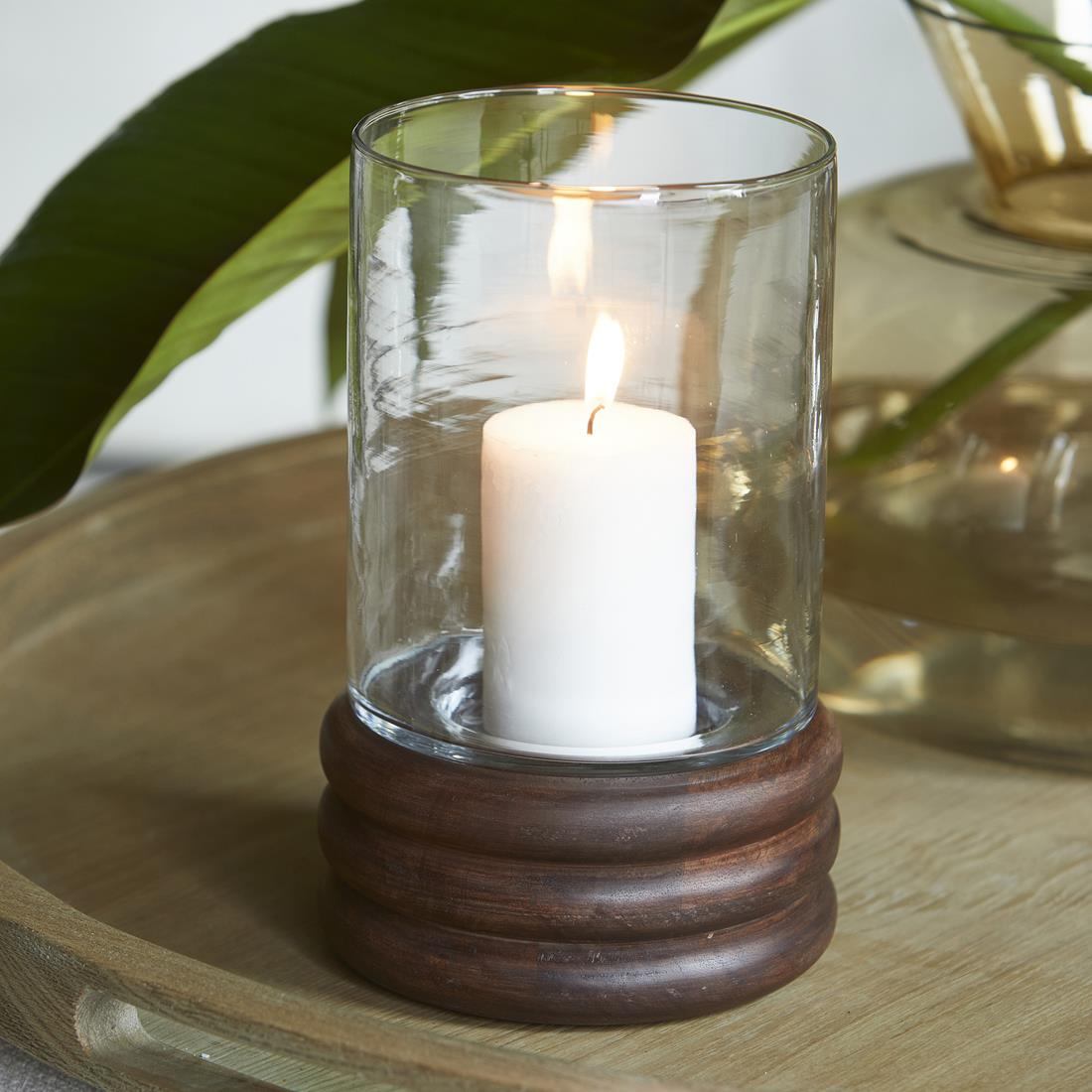 Riviera Maison Windlicht groot Naturel - Bangli - Mangohout, Glas