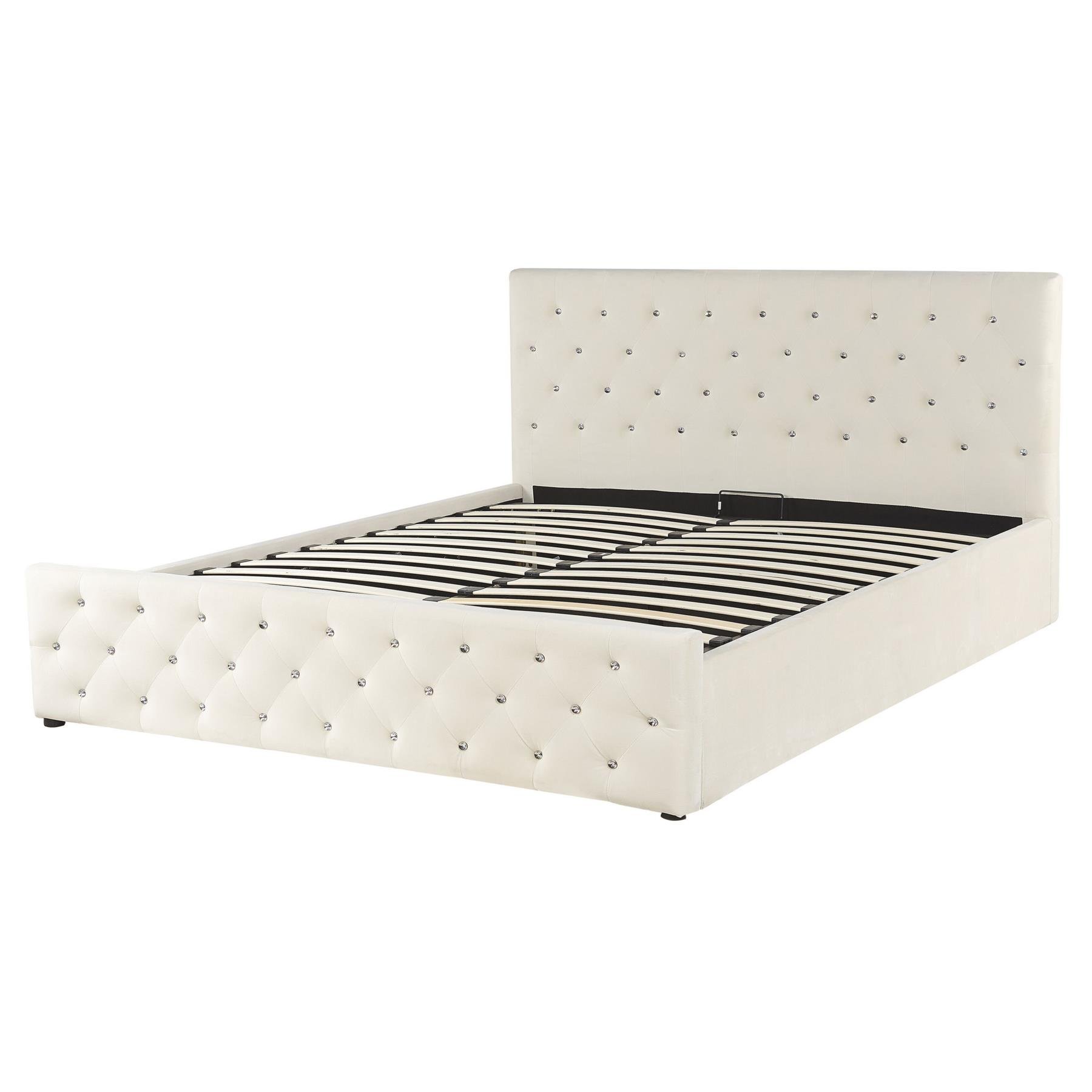 Beliani-AMIENS -Bed met opbergruimte-Beige-160 x 200 cm-Fluweel