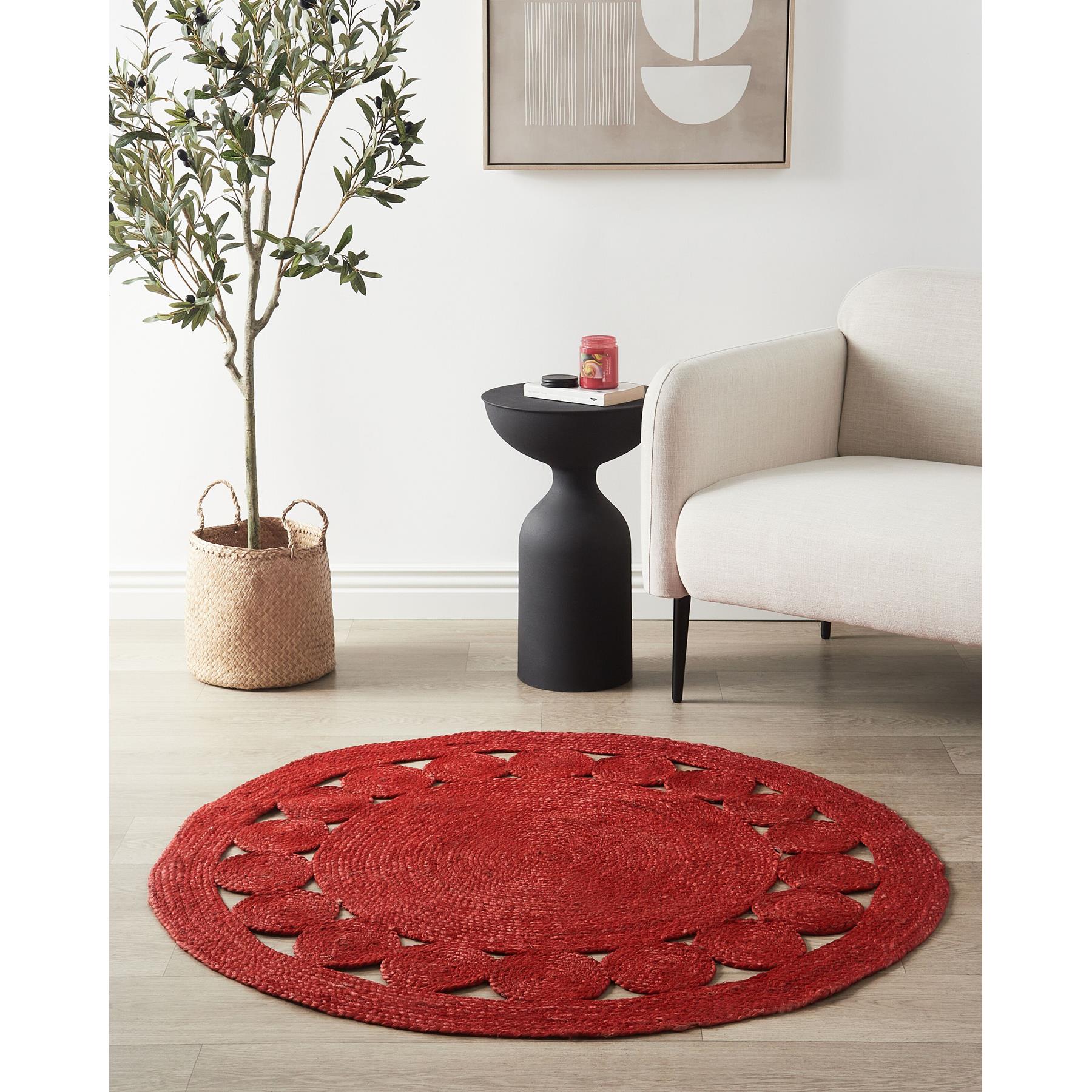 Beliani - KOYUNLU - Laagpolig vloerkleed - Rood - ø 120 cm - Jute