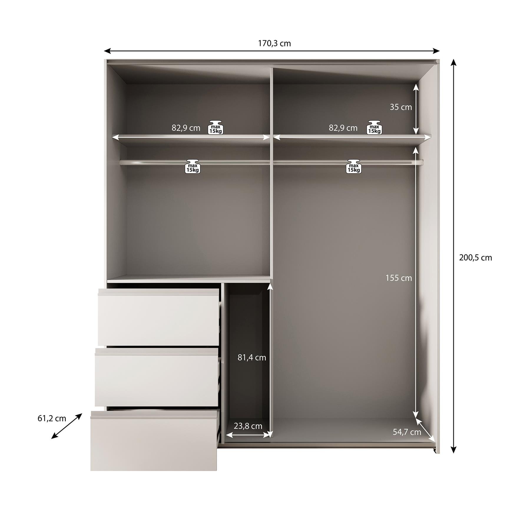 Meubella Kledingkast Walter - Wit - 170 cm