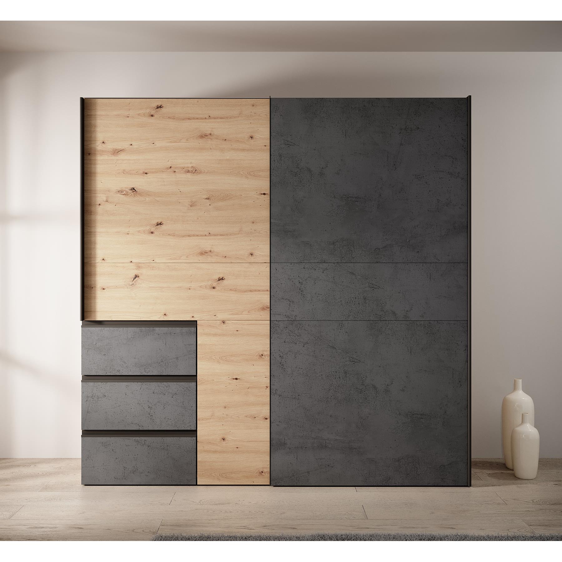 Meubella Kledingkast Walter - Eiken - Grijs - 200 cm