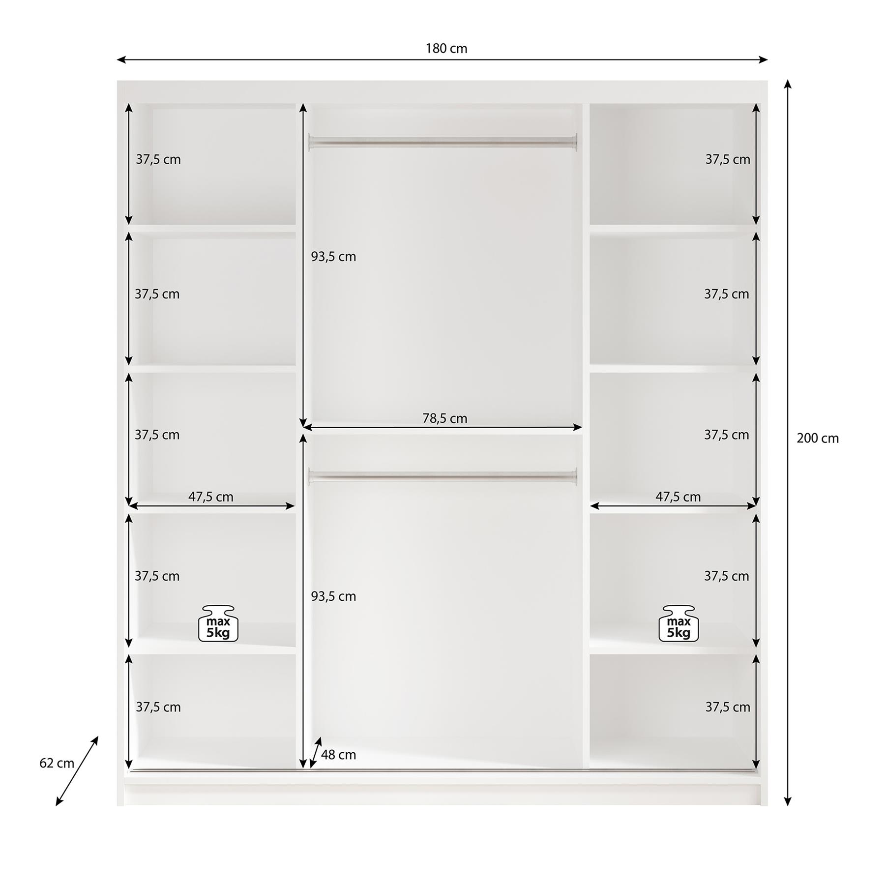 Meubella Kledingkast Marmer 2 - Zwart - 180 cm - Met spiegel
