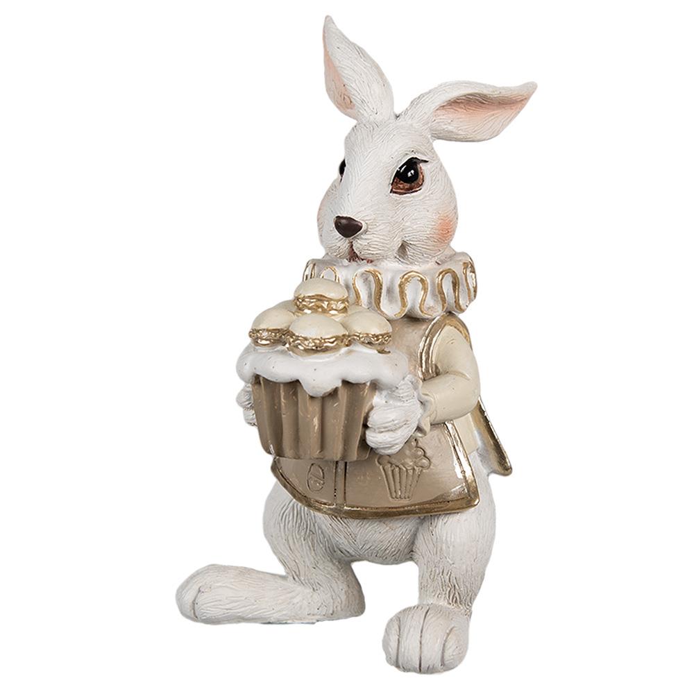 Clayre & Eef Beeld Konijn 13 cm Wit Bruin Polyresin