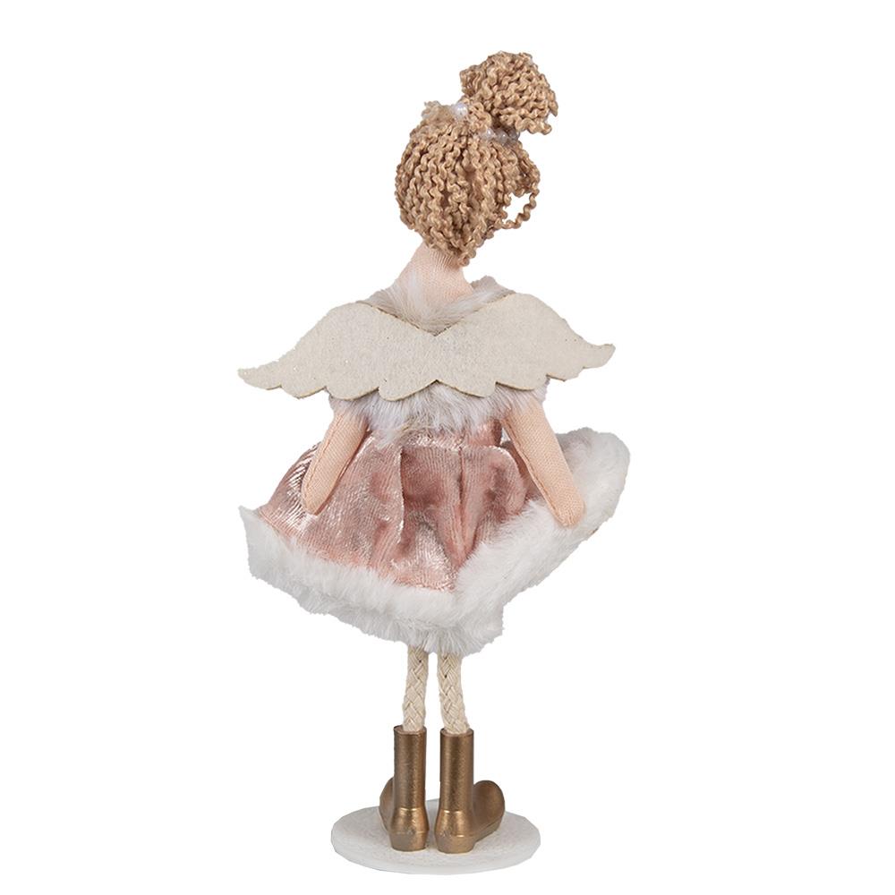Clayre & Eef Decoratie Beeld Engel 18 cm Roze Katoen Polyester