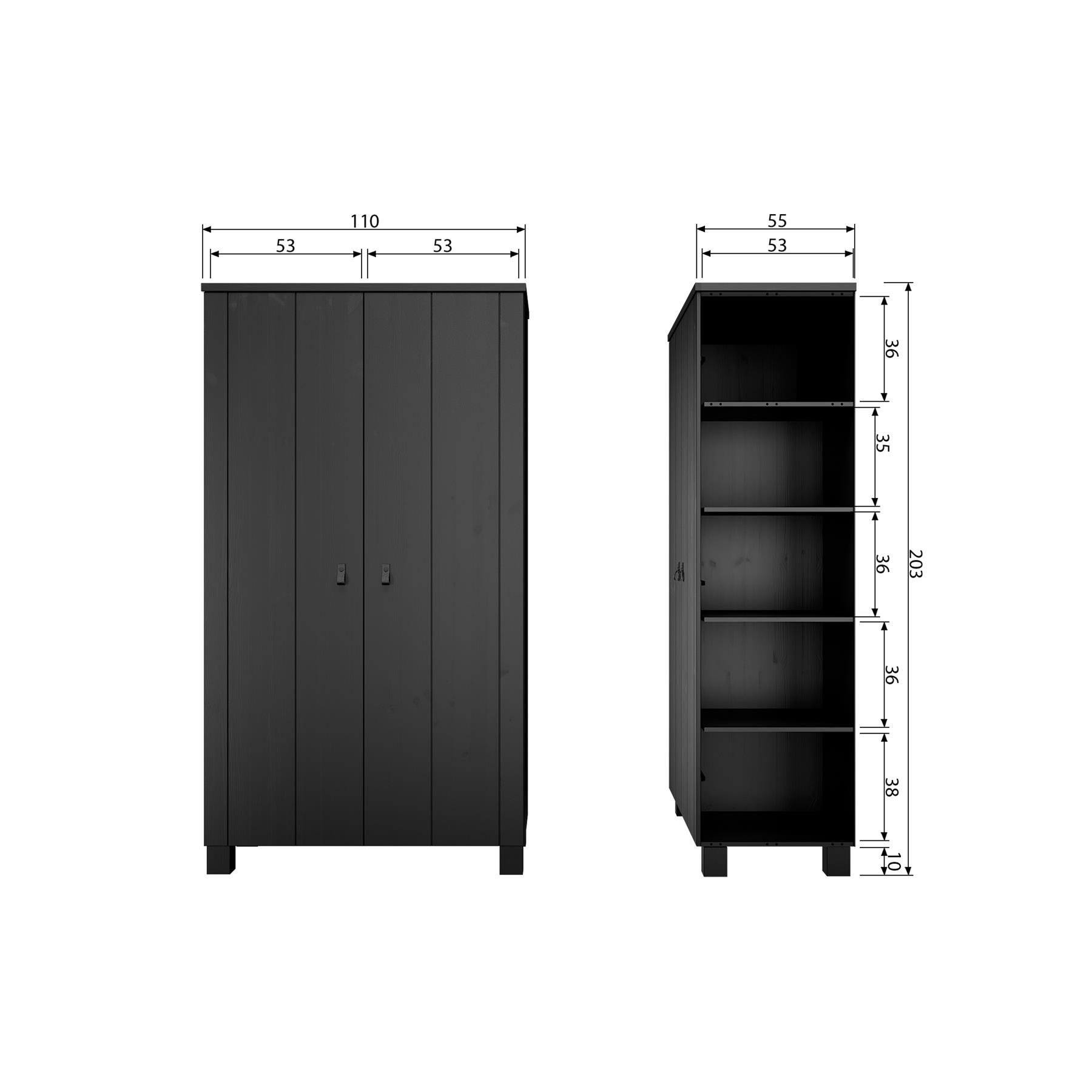 WOOOD Ties Kast - Grenen - Zwart - 202x111x55