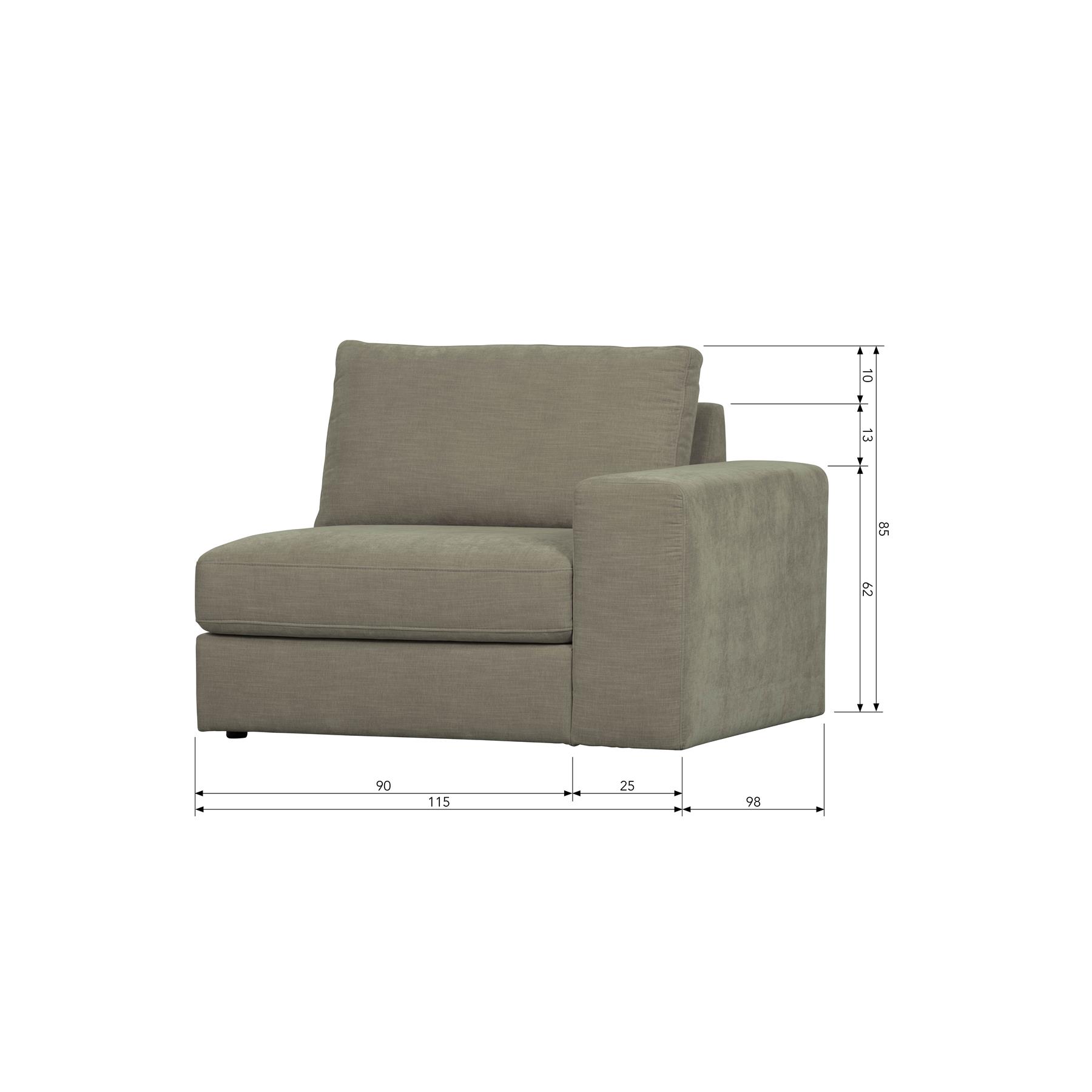 vtwonen Family 1-Zits Bank Element Arm Rechts - Grijs - 85x115x98