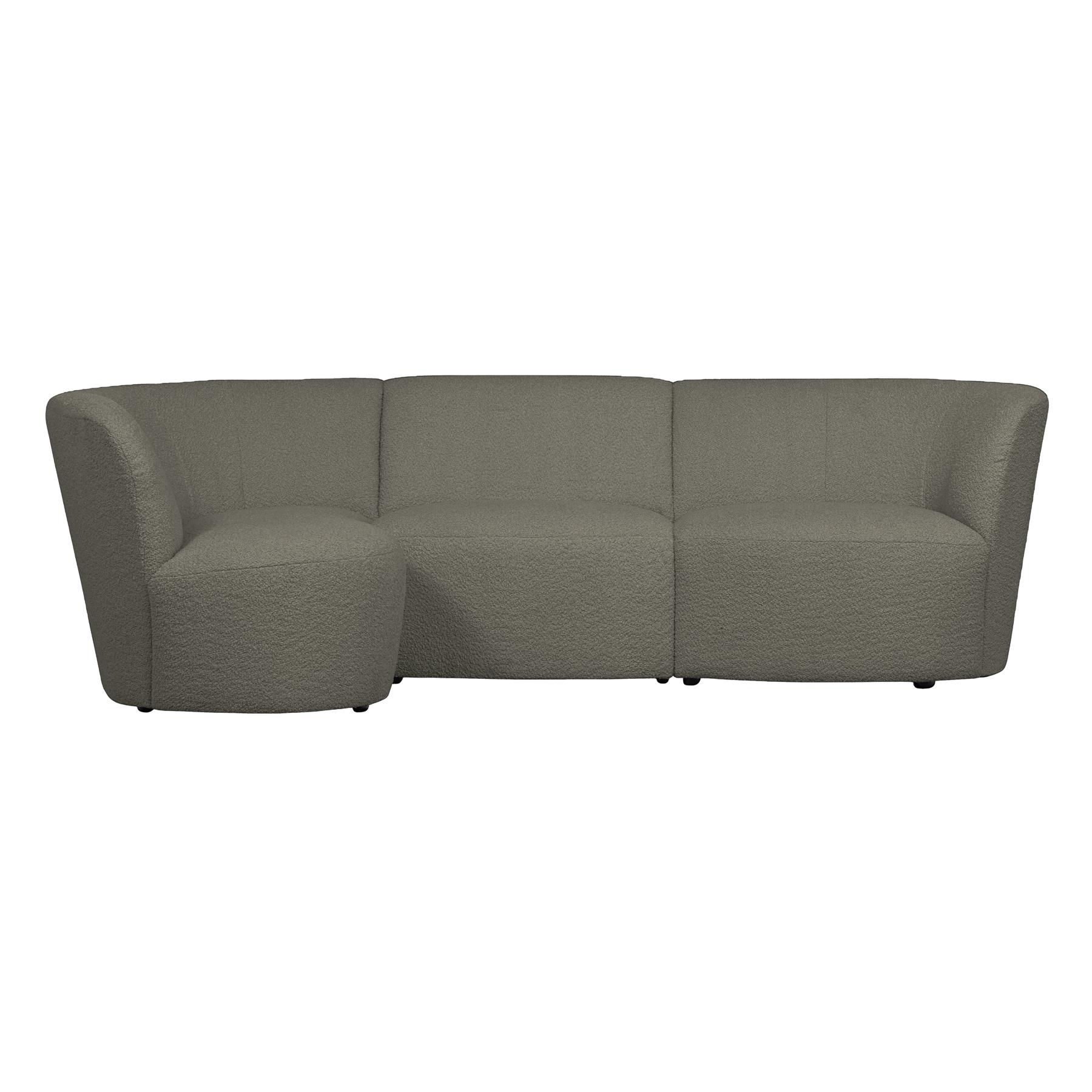 WOOOD Coco 3-Zits Ronding Links - Bouclé - Warm Groen - 70x230x138