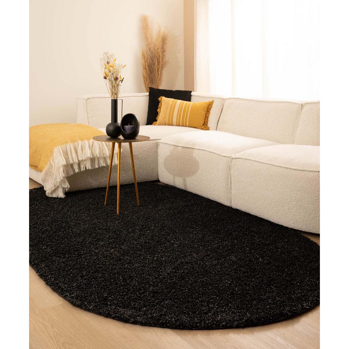 Tapeso Ovaal hoogpolig vloerkleed shaggy Trend effen - antraciet -