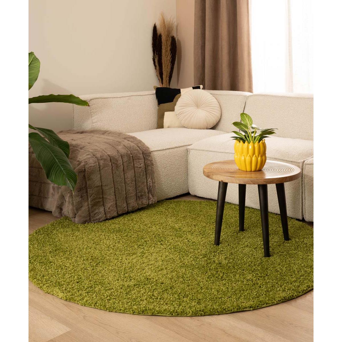 Tapeso Hoogpolig vloerkleed shaggy Trend effen rond - groen - 80 cm