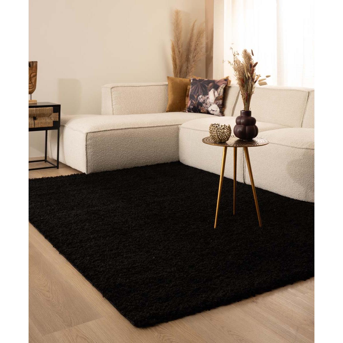 Tapeso Hoogpolig vloerkleed shaggy Trend effen - zwart - 300x400 cm