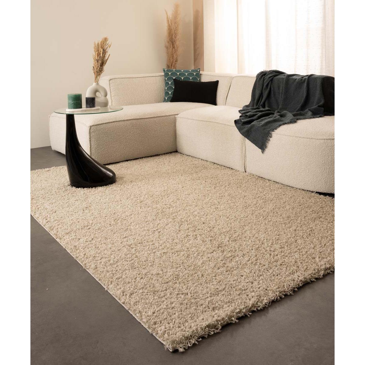 Tapeso Hoogpolig vloerkleed shaggy Trend effen - champagne - 80x150 cm
