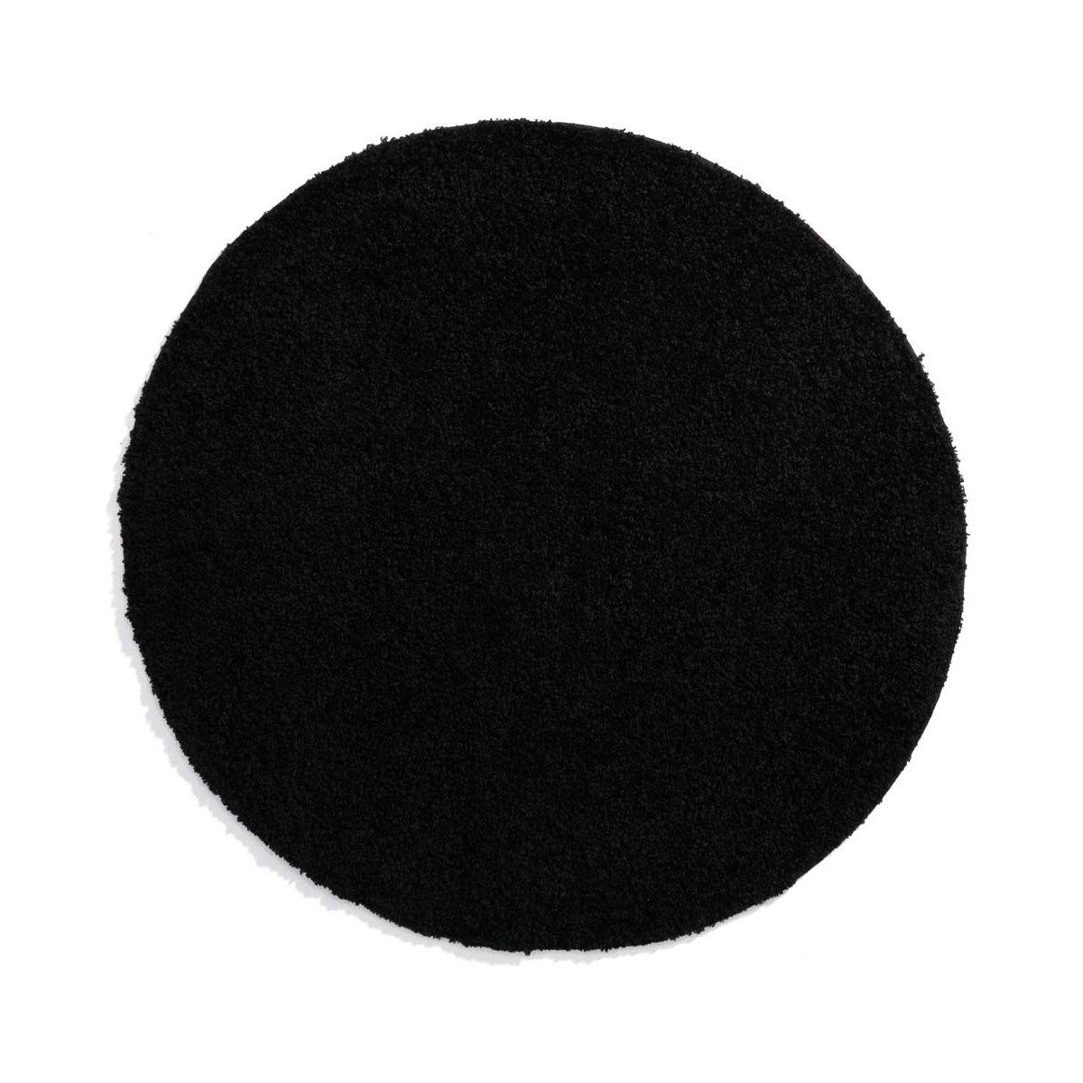 Tapeso Rond hoogpolig vloerkleed shaggy Trend effen - zwart - 200 cm