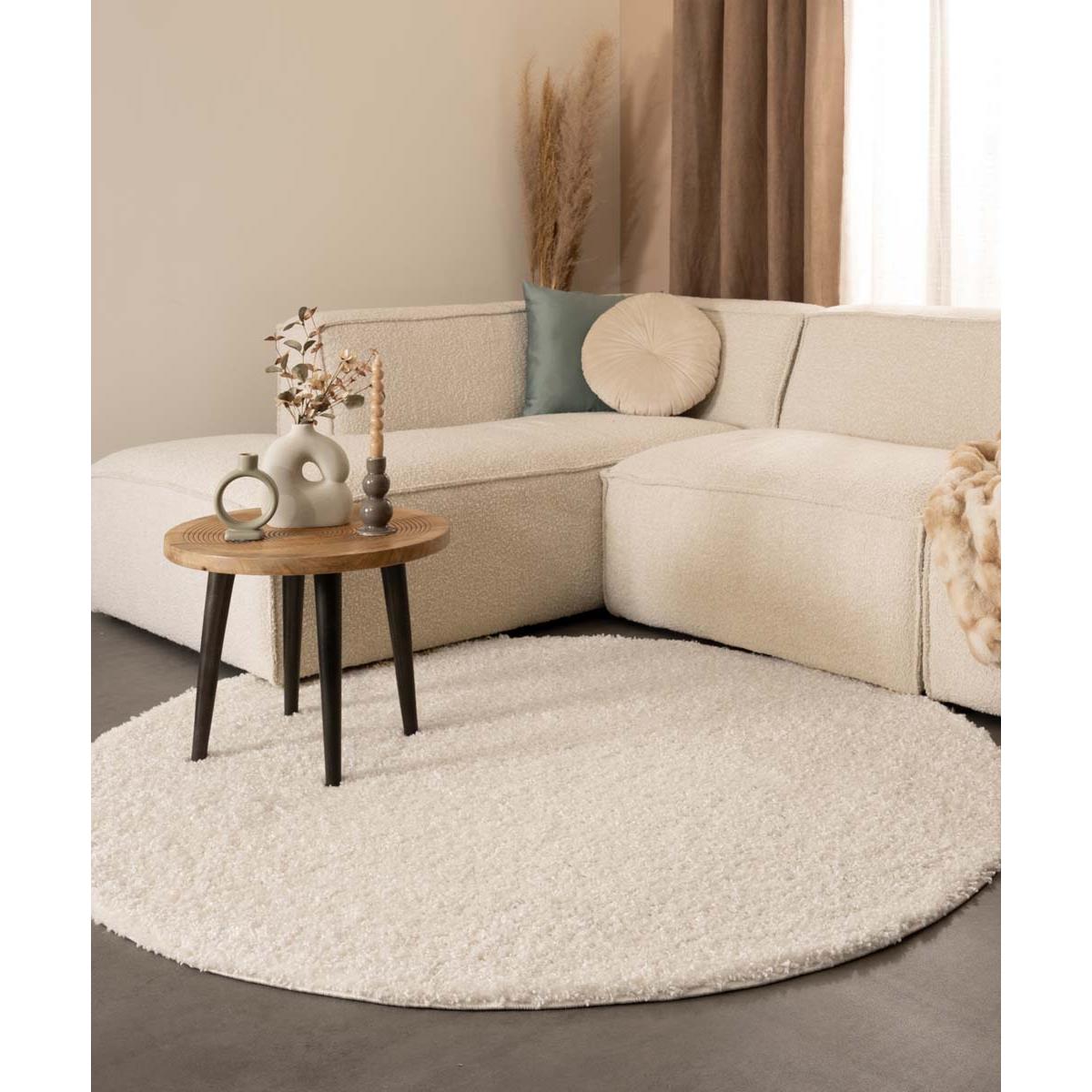 Tapeso Rond hoogpolig vloerkleed shaggy Trend effen - ivoor - 240 cm