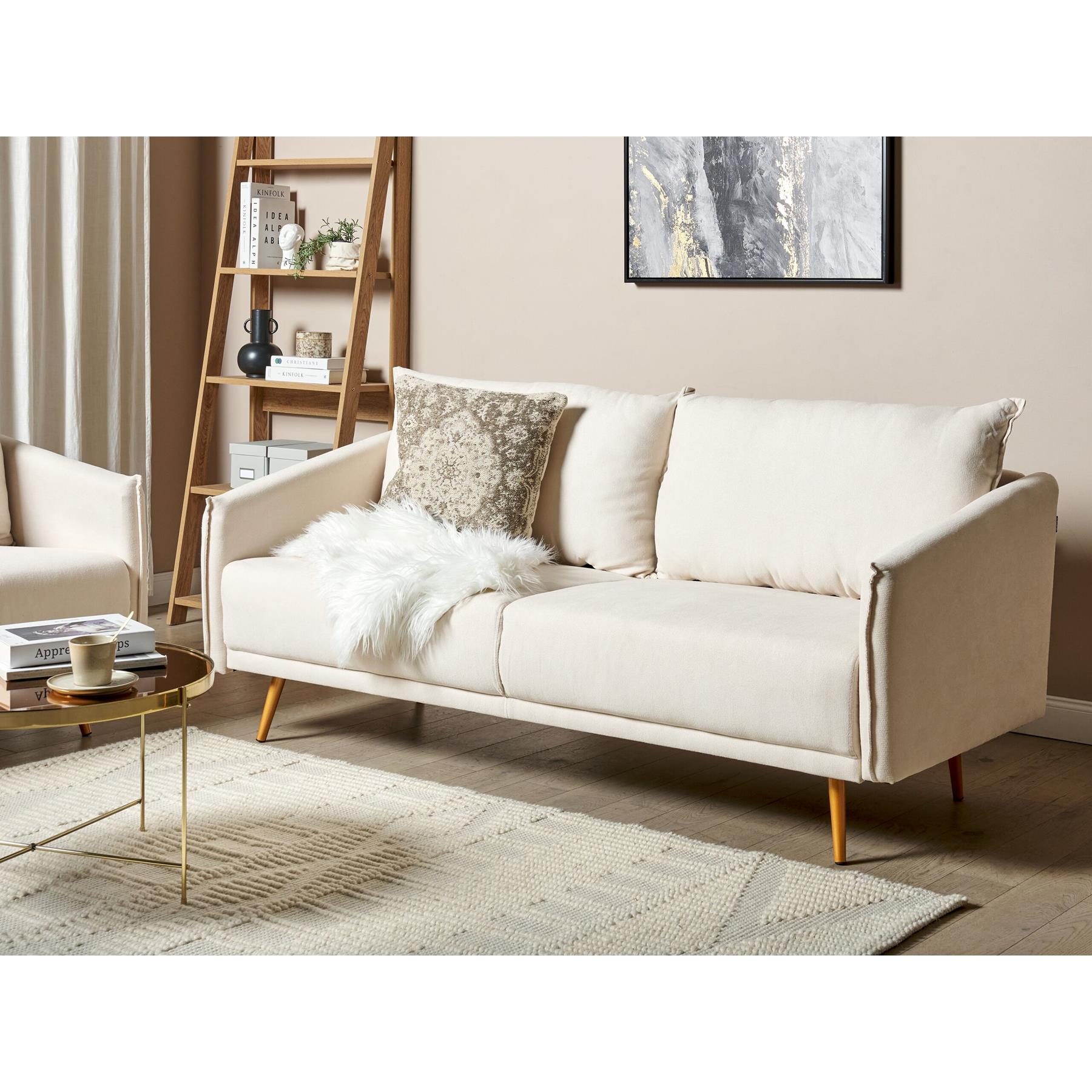 Beliani - MAURA - Driezitsbank - Beige - Polyester
