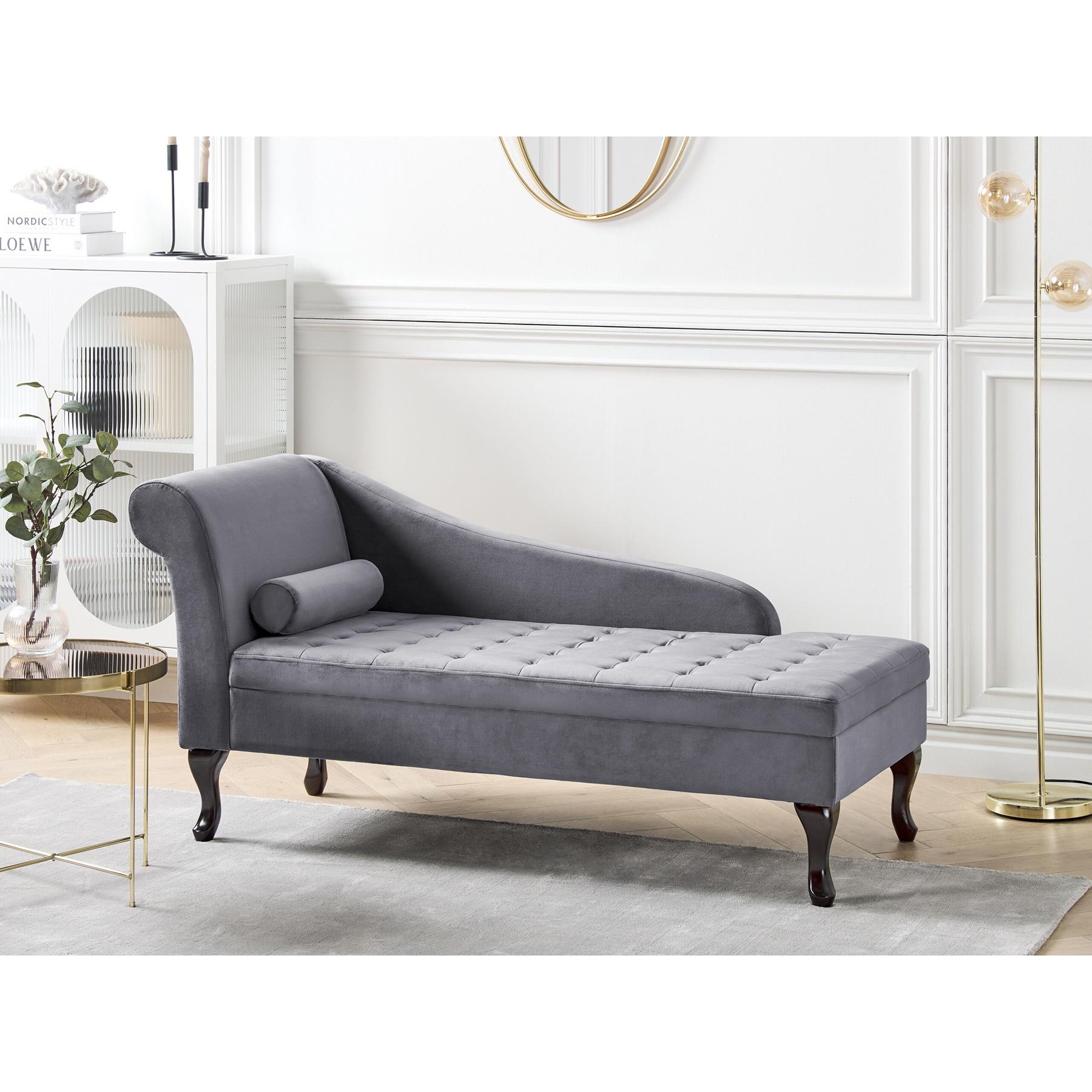 Beliani - PESSAC - Chaise longue - Donkergrijs - Linkerzijde - Fluweel